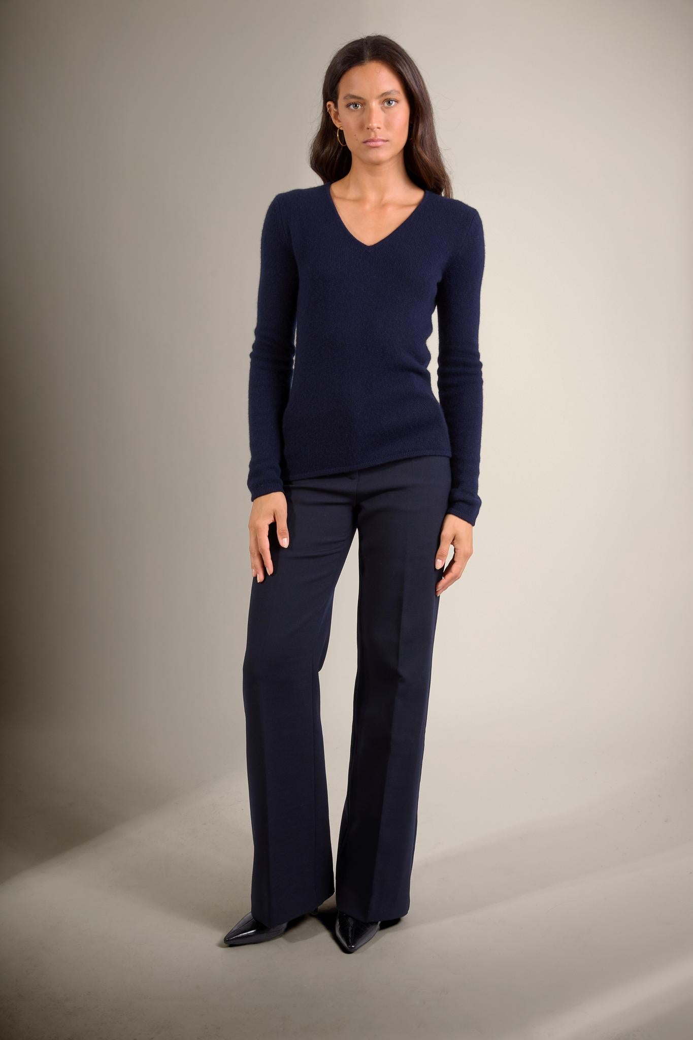 GABY pull col v 4 fils navy 100% cachemire