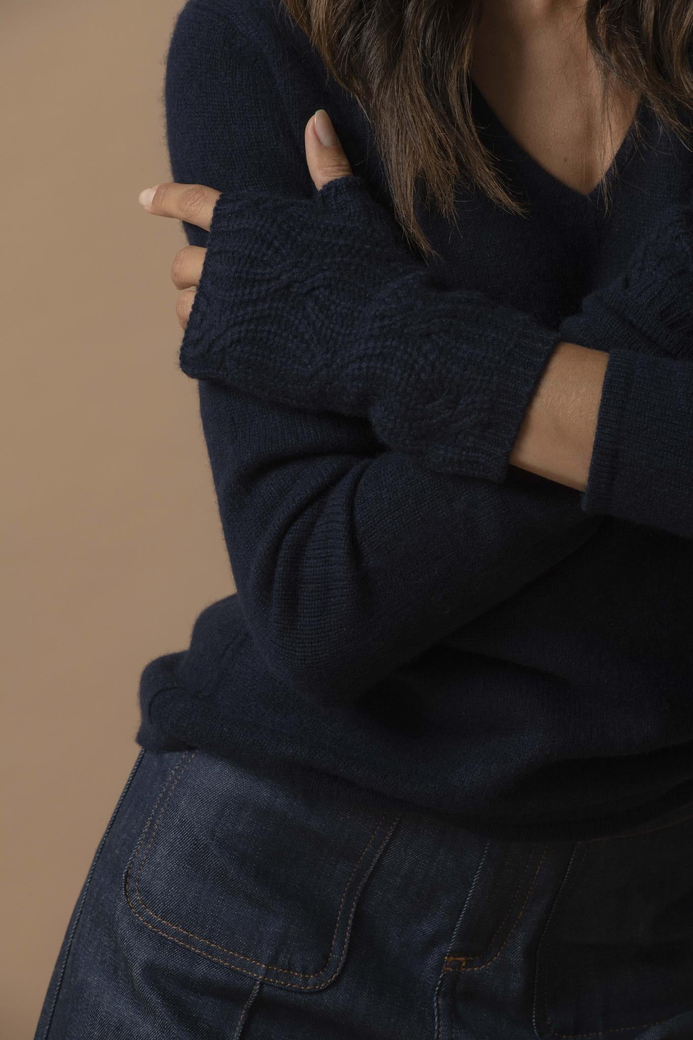 GABY pull col v 4 fils navy 100% cachemire