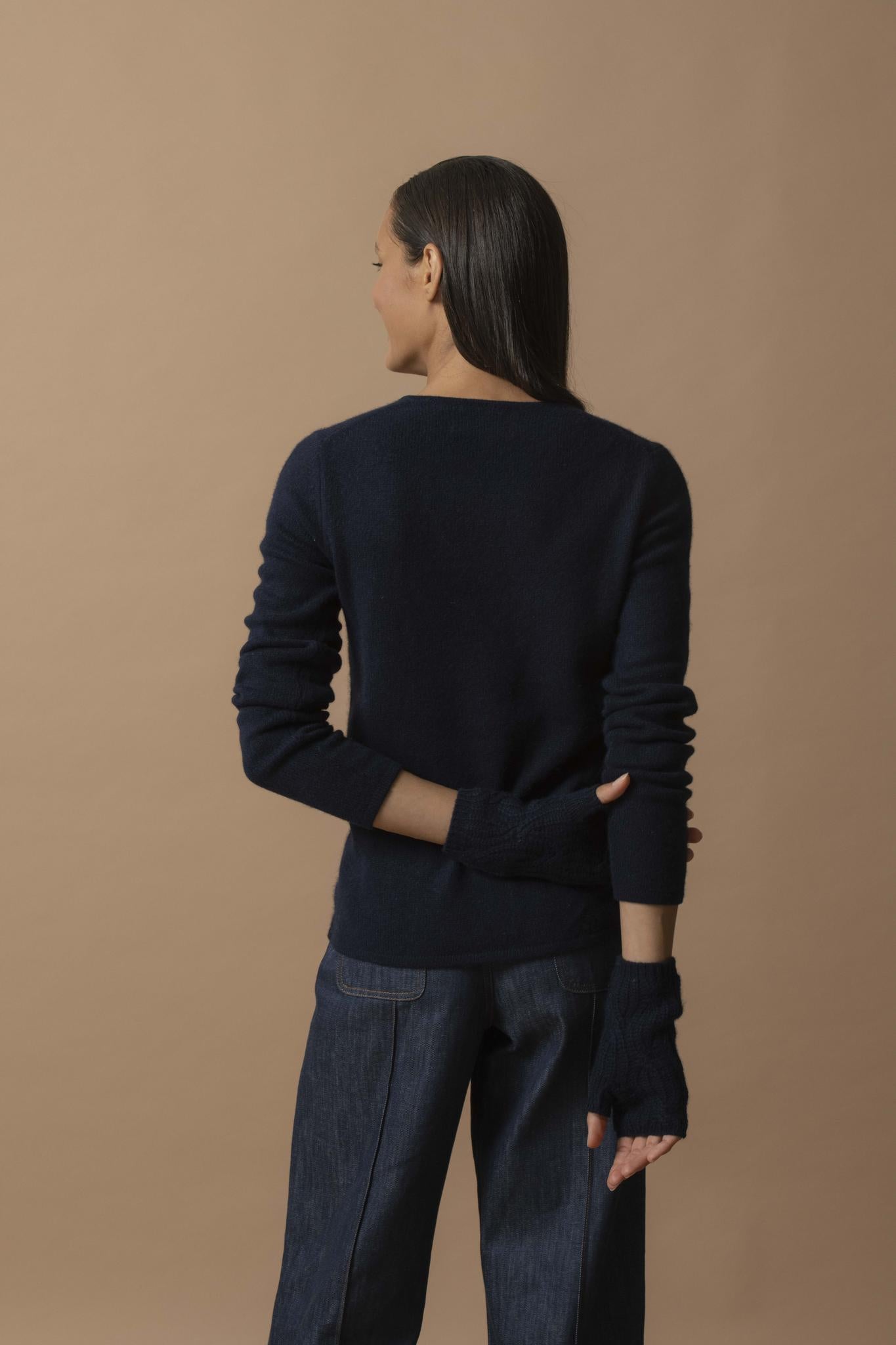 GABY pull col v 4 fils navy 100% cachemire