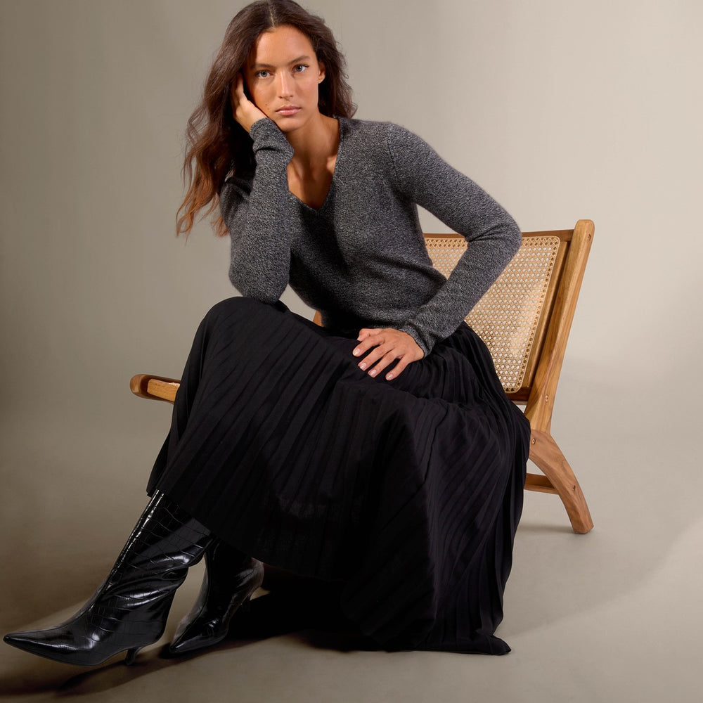 gaby pull col v 4 fils noir/blanc 100% cachemire