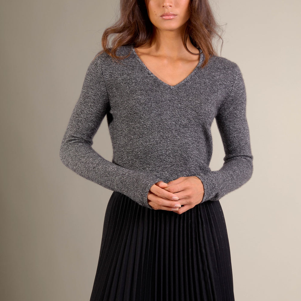 gaby pull col v 4 fils noir/blanc 100% cachemire