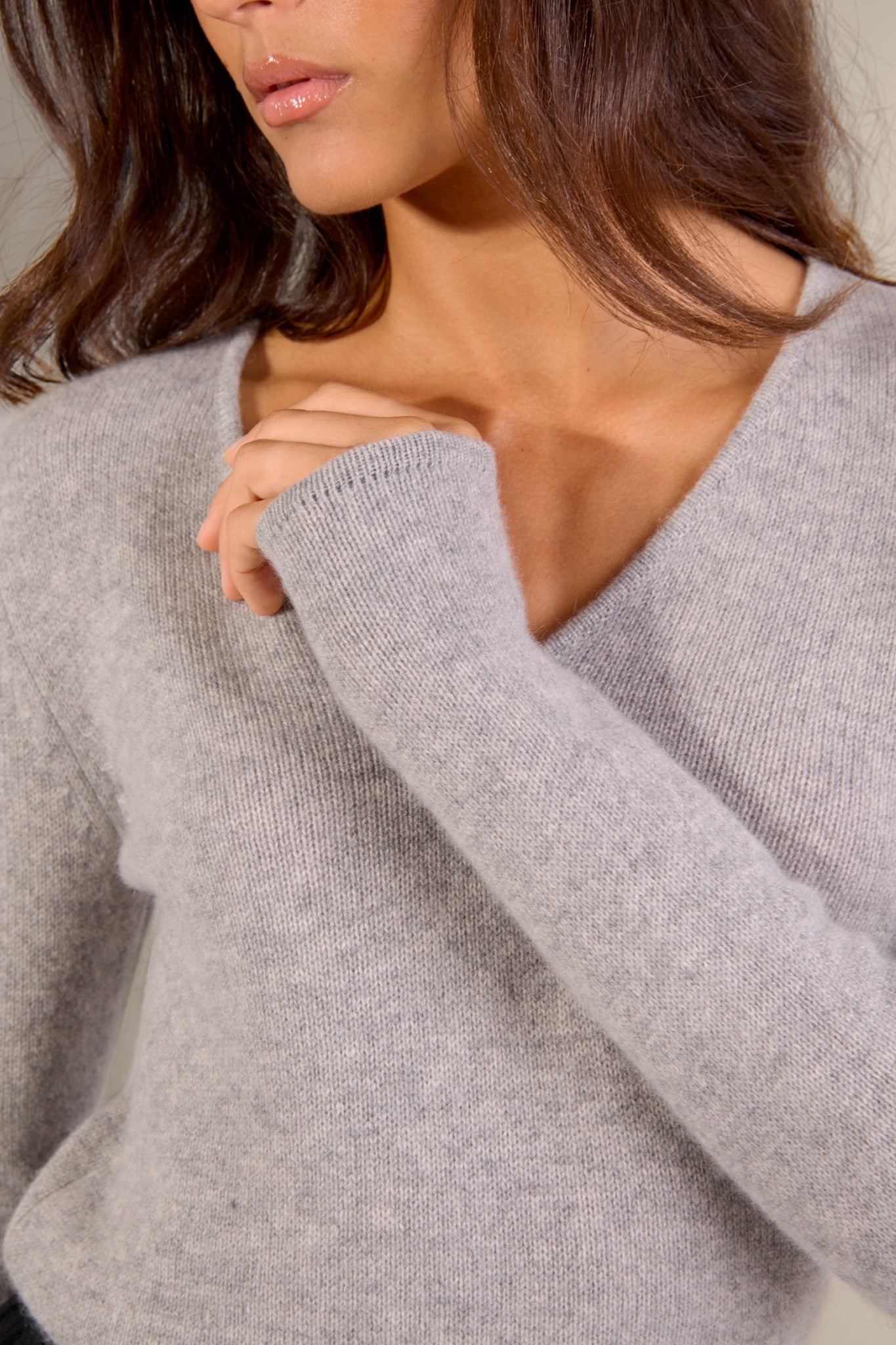 gaby pull col v 4 fils nuage chiné 100% cachemire