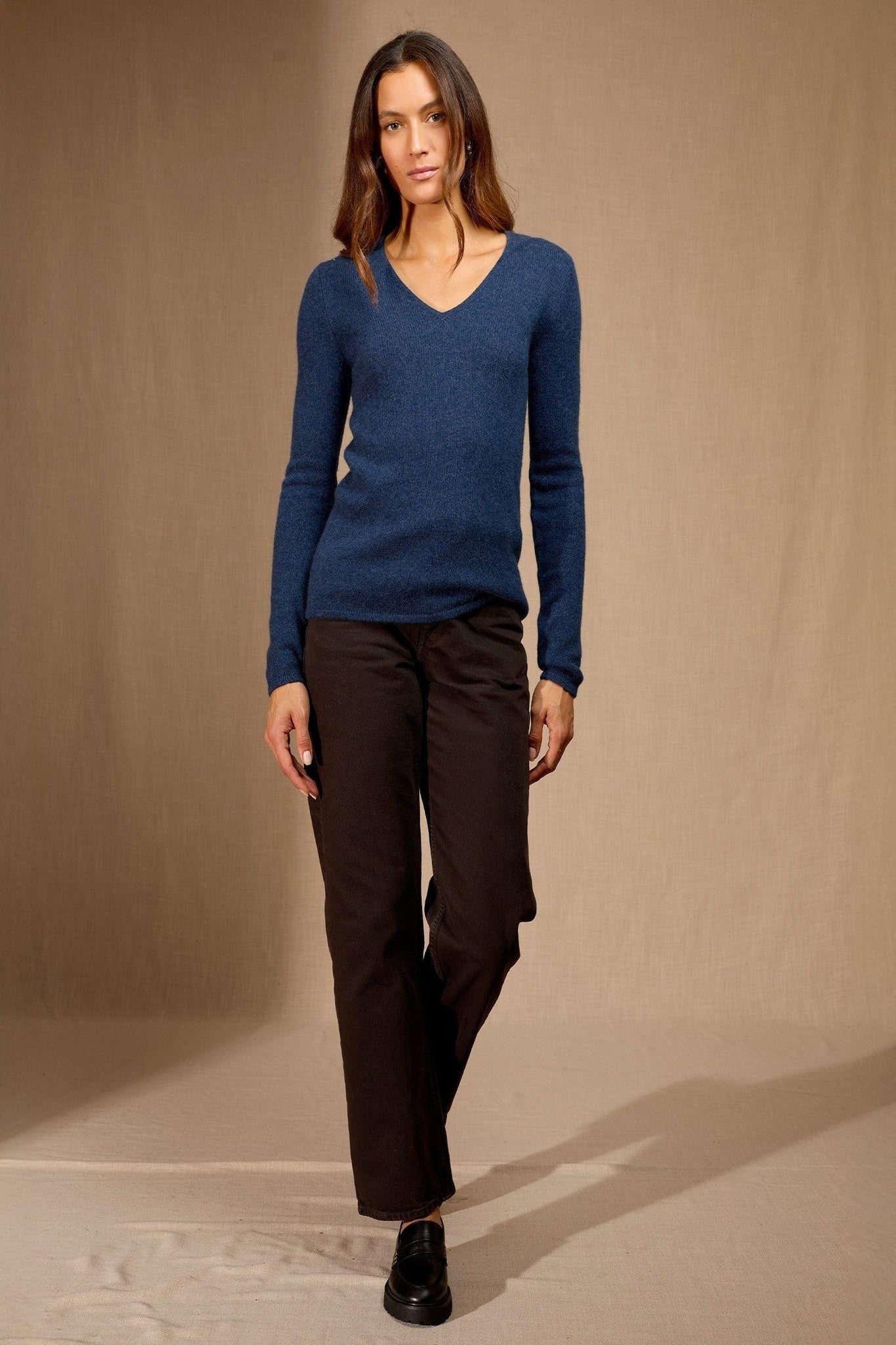 gaby pull col v 4 fils ocean chiné 100% cachemire
