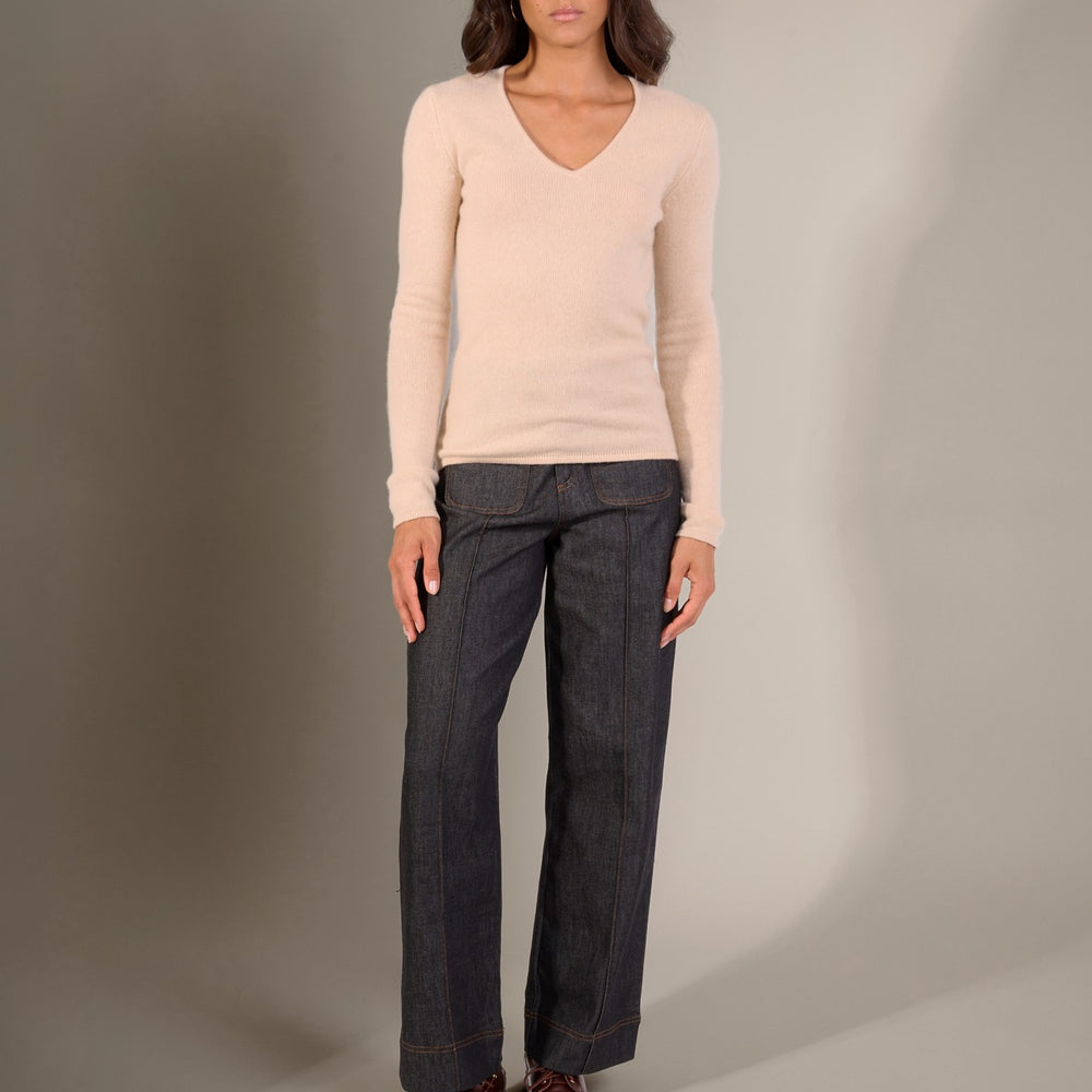 gaby pull col v 4 fils sable 100% cachemire