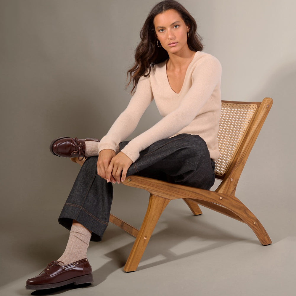 gaby pull col v 4 fils sable 100% cachemire