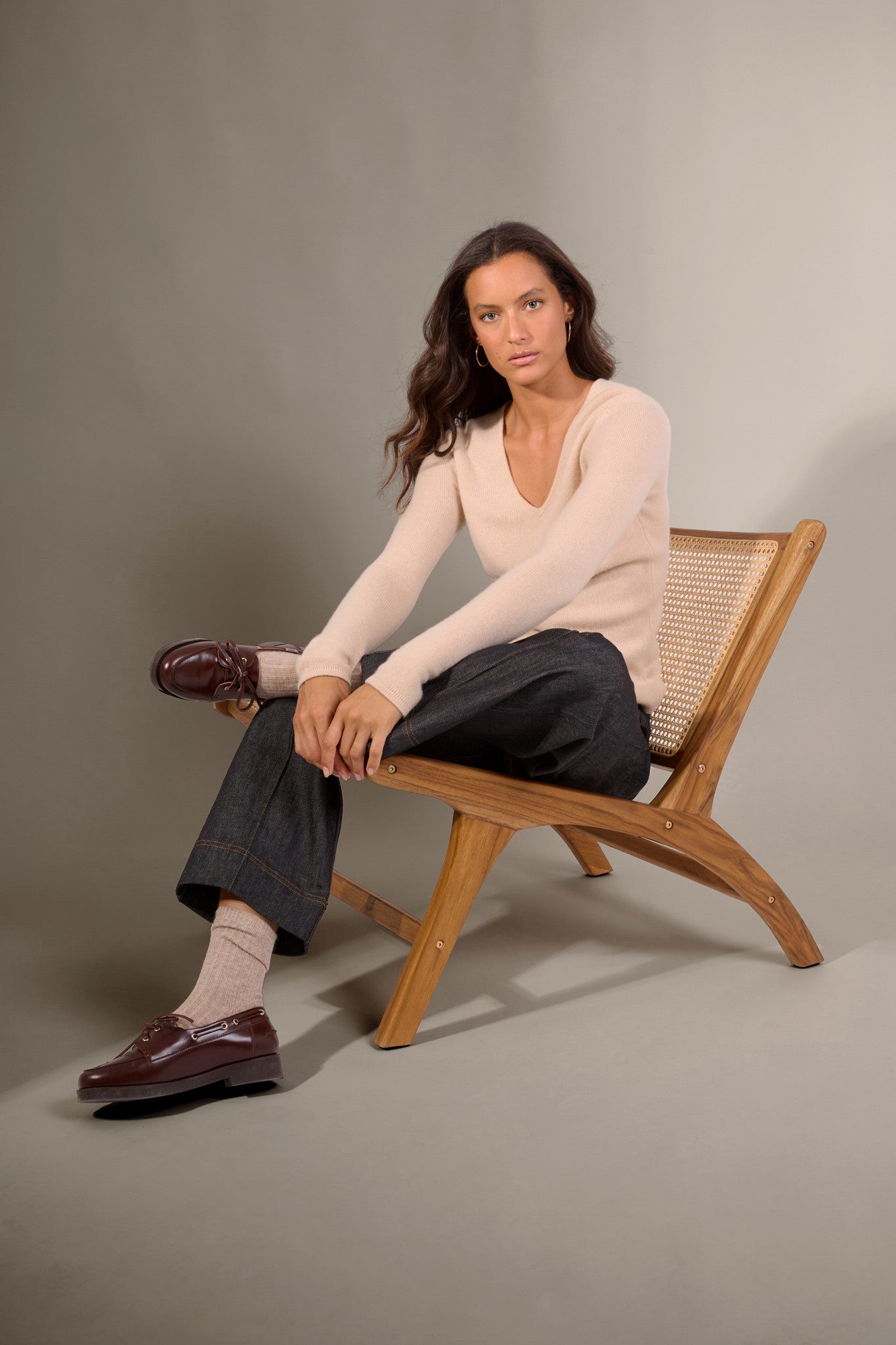 gaby pull col v 4 fils sable 100% cachemire