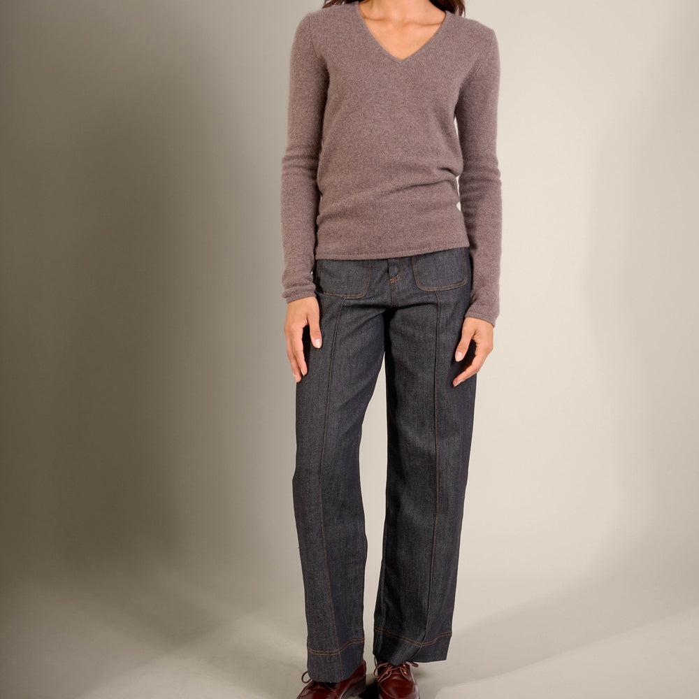 gaby pull col v 4 fils taupe chiné 100% cachemire