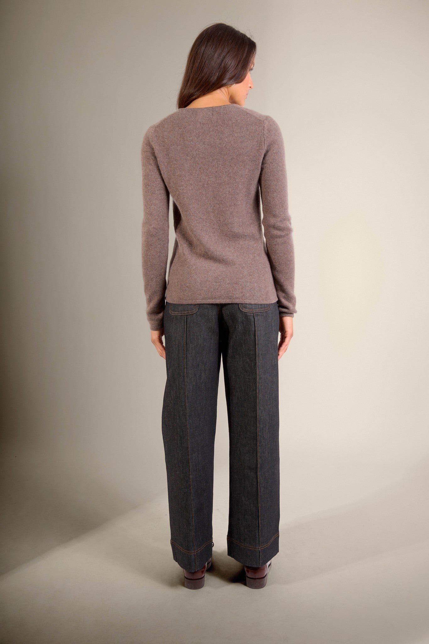 gaby pull col v 4 fils taupe chiné 100% cachemire