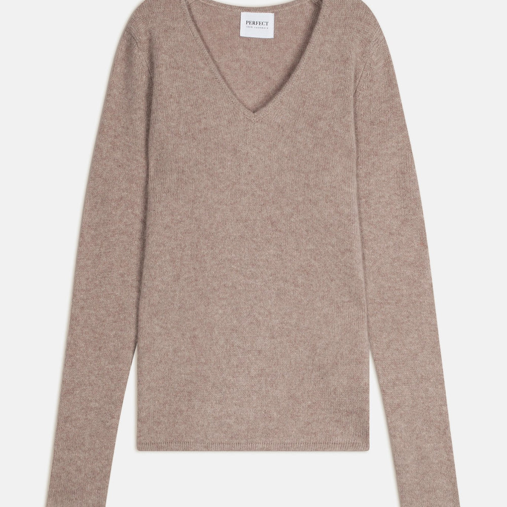 gaby pull col v 4 fils taupe clair chiné 100% cachemire