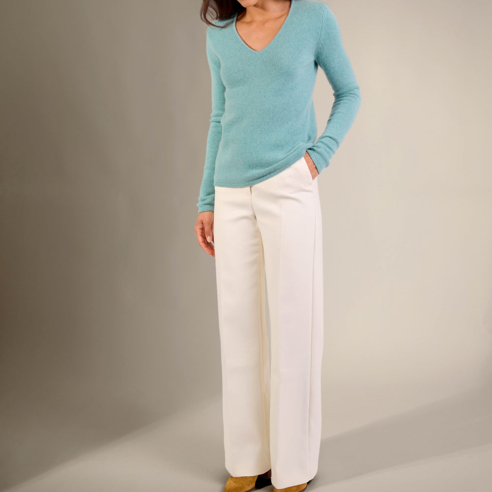 gaby pull col v 4 fils vert chiné 100% cachemire