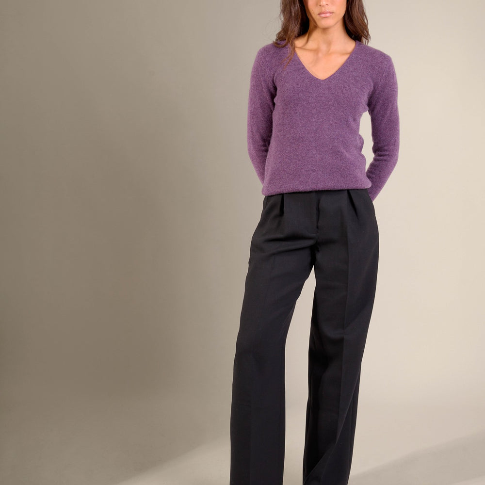 gaby pull col v 4 fils violet chiné 100% cachemire