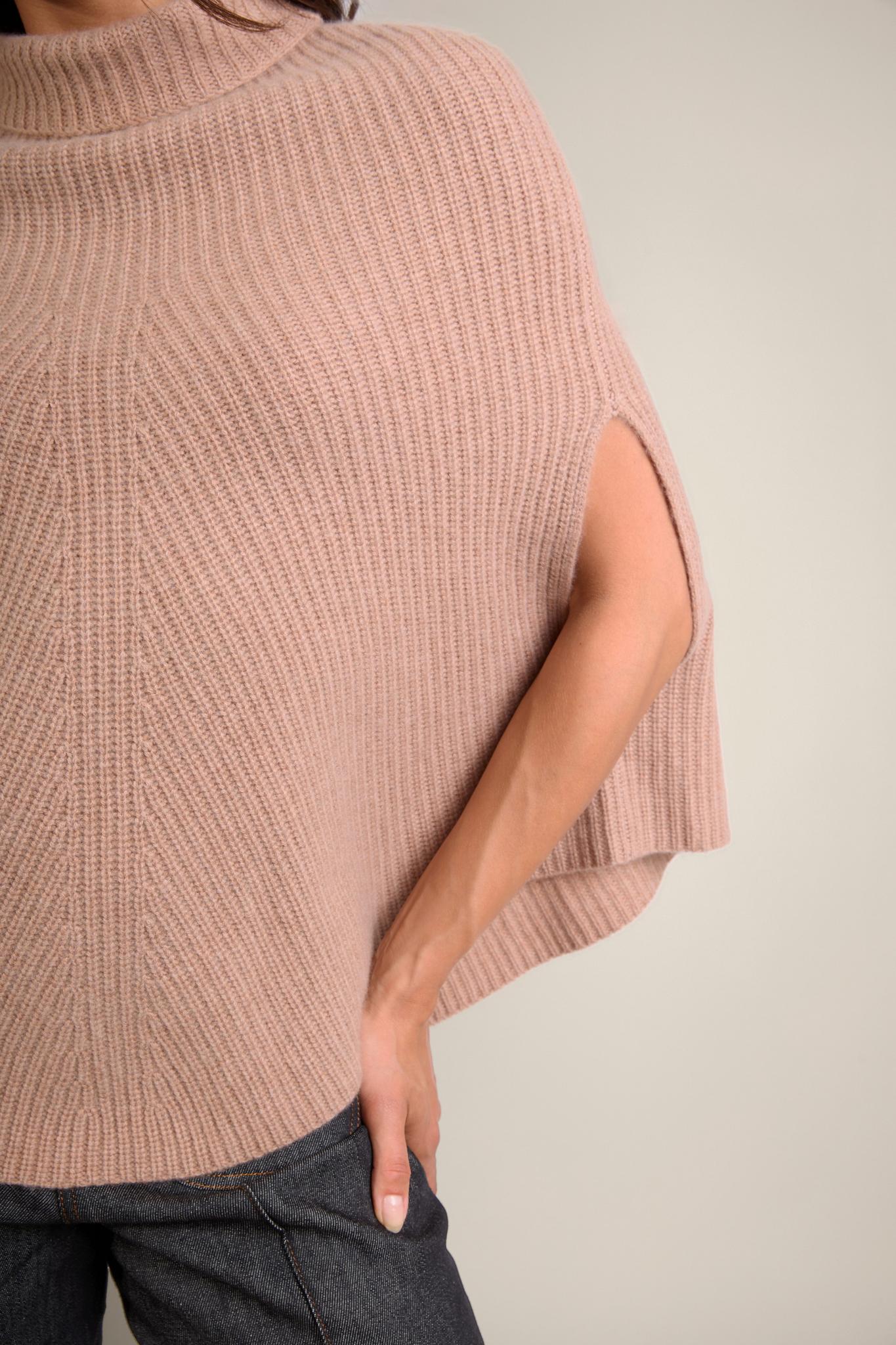 GACHE cape col montant 6 fils camel chiné 100% cachemire