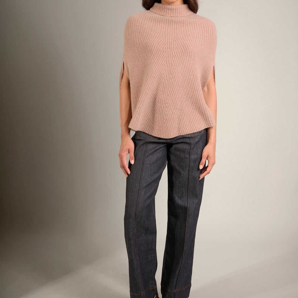 gache cape col montant 6 fils camel chiné 100% cachemire