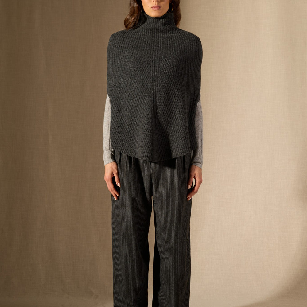 gache cape col montant 6 fils carbone chiné 100% cachemire