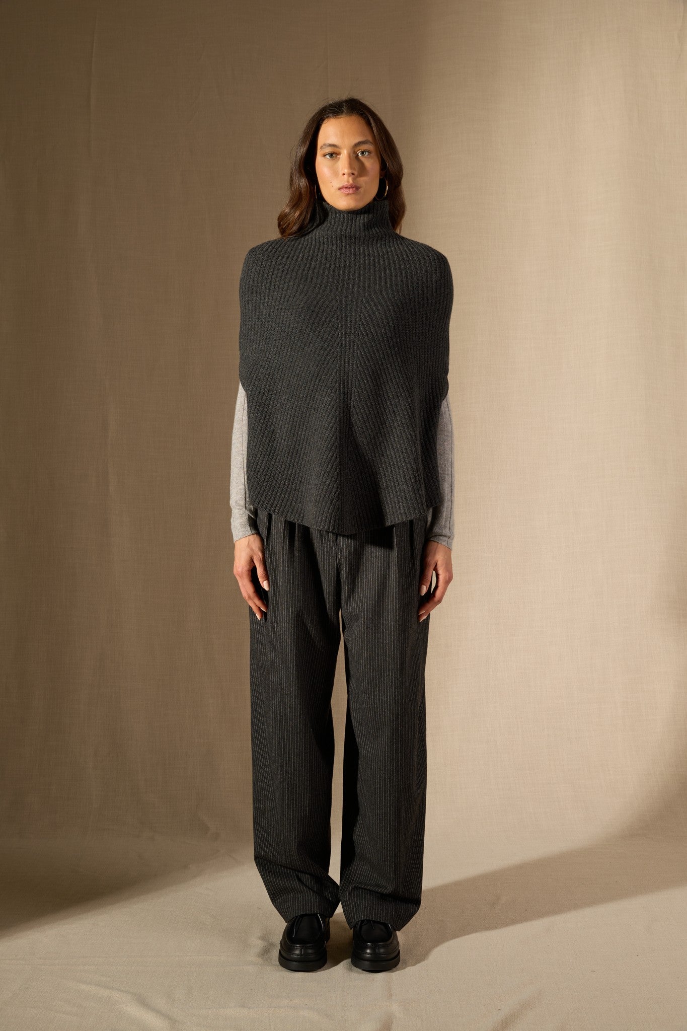 gache cape col montant 6 fils carbone chiné 100% cachemire