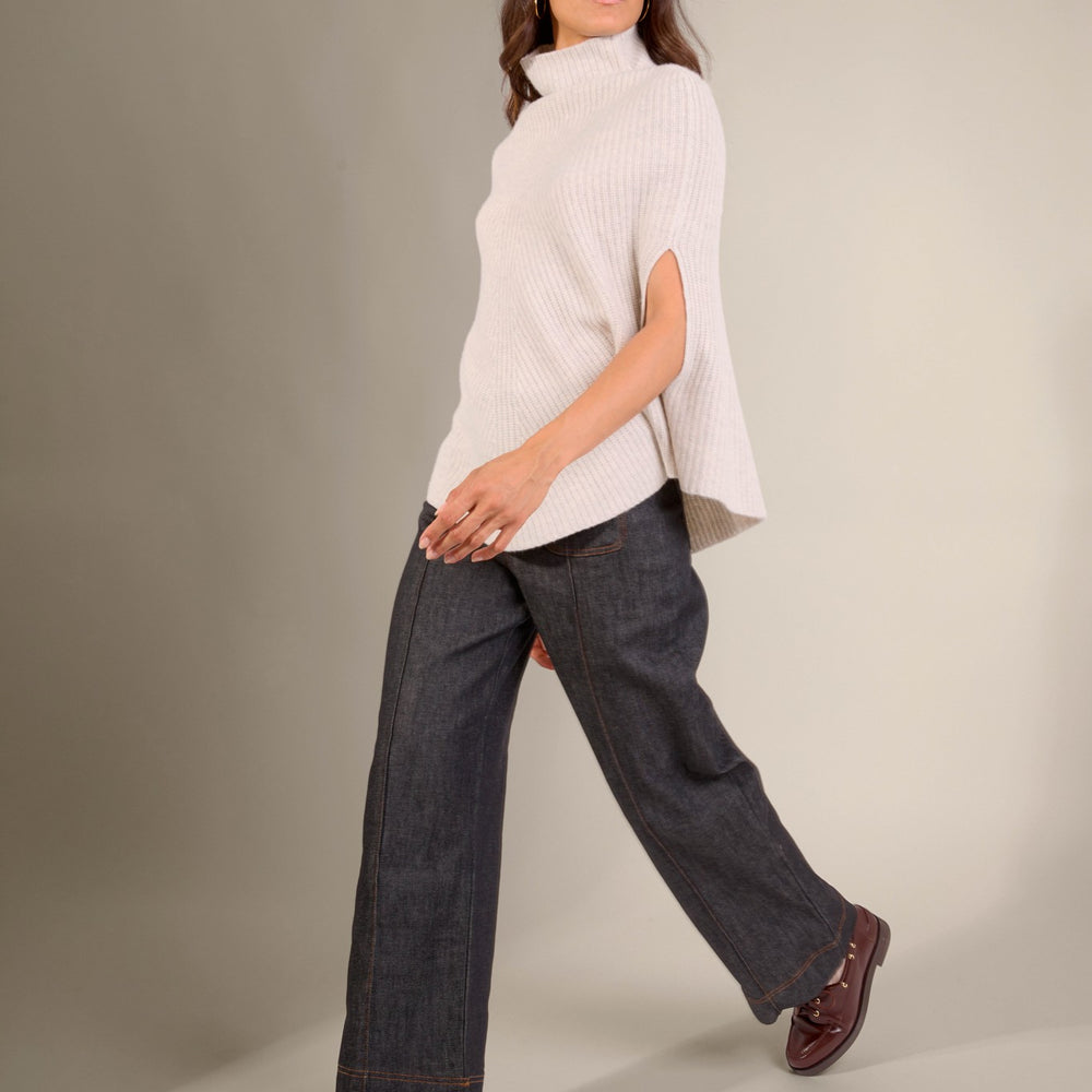 gache cape col montant 6 fils gris perle chiné 100% cachemire