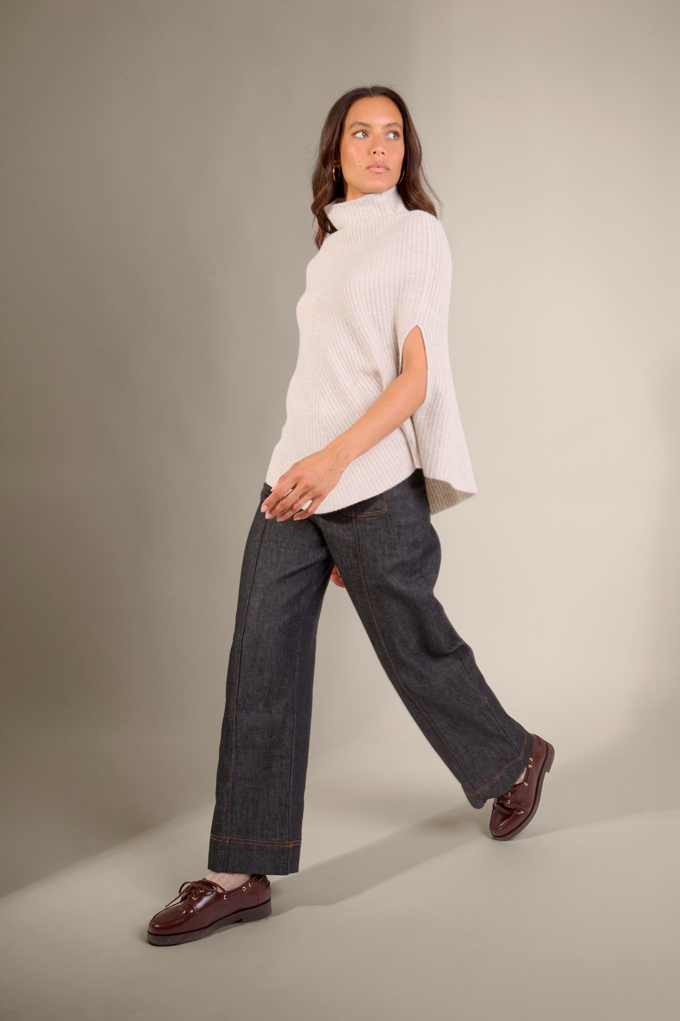 gache cape col montant 6 fils gris perle chiné 100% cachemire