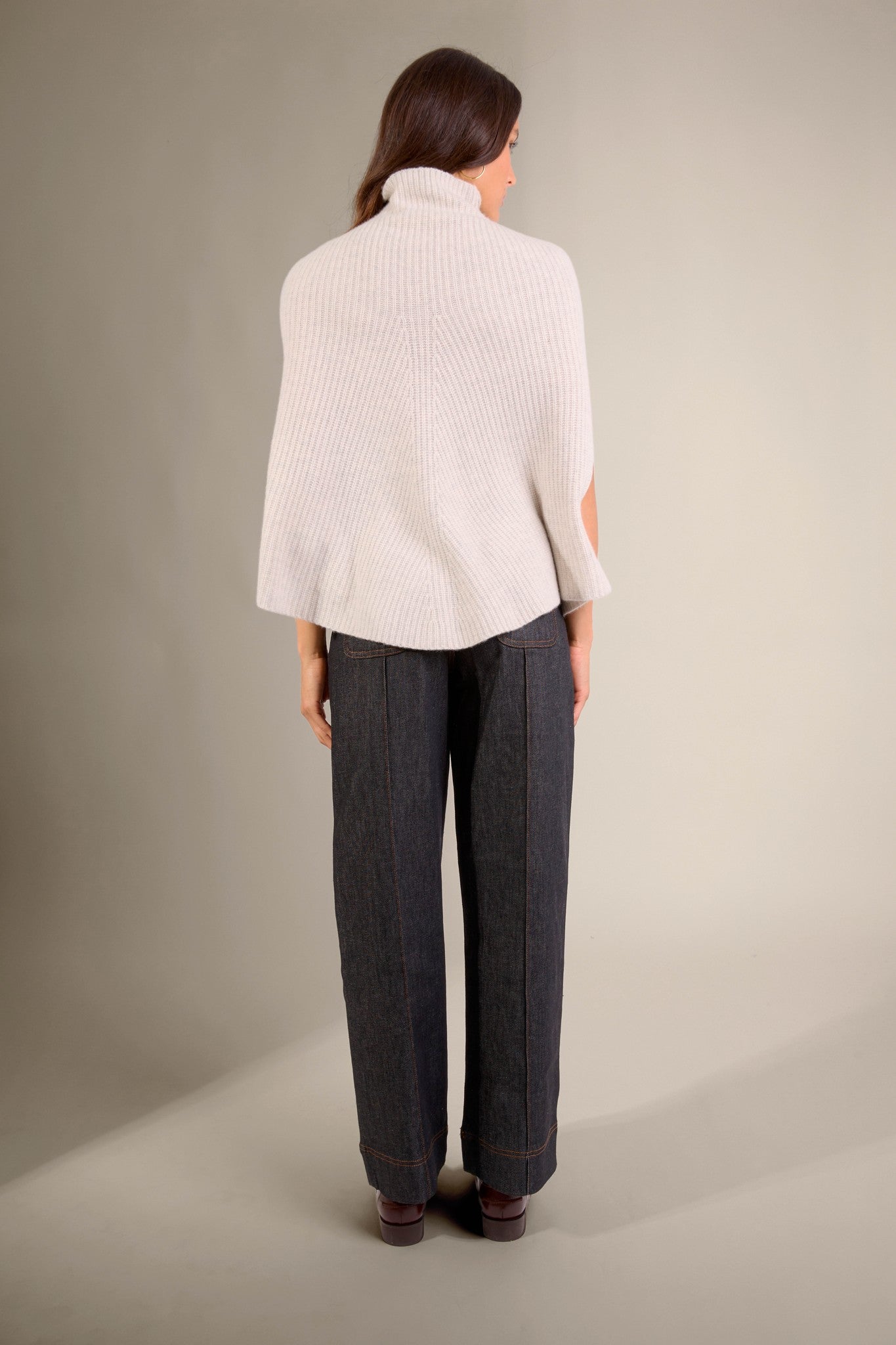 gache cape col montant 6 fils gris perle chiné 100% cachemire