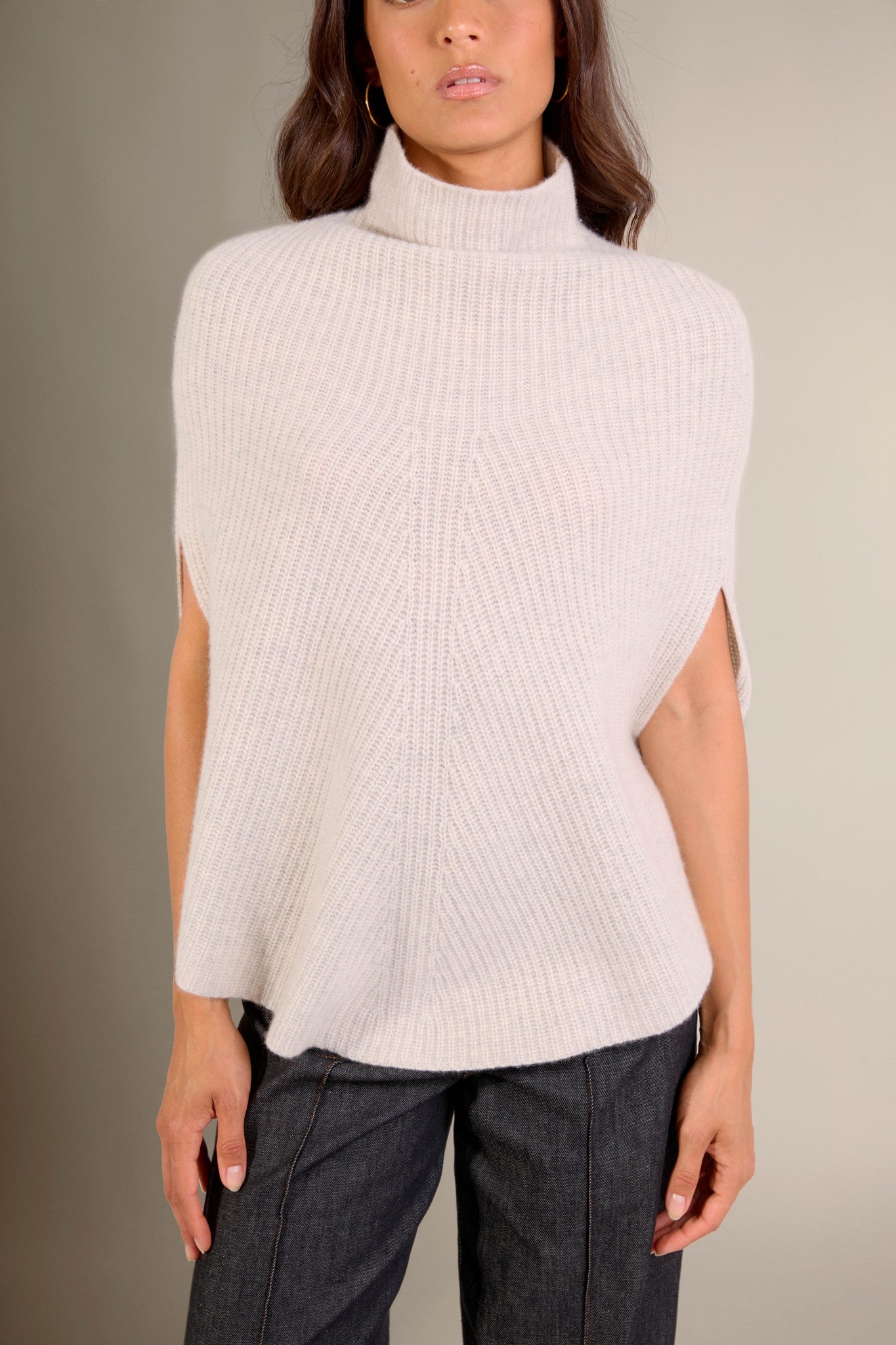 gache cape col montant 6 fils gris perle chiné 100% cachemire