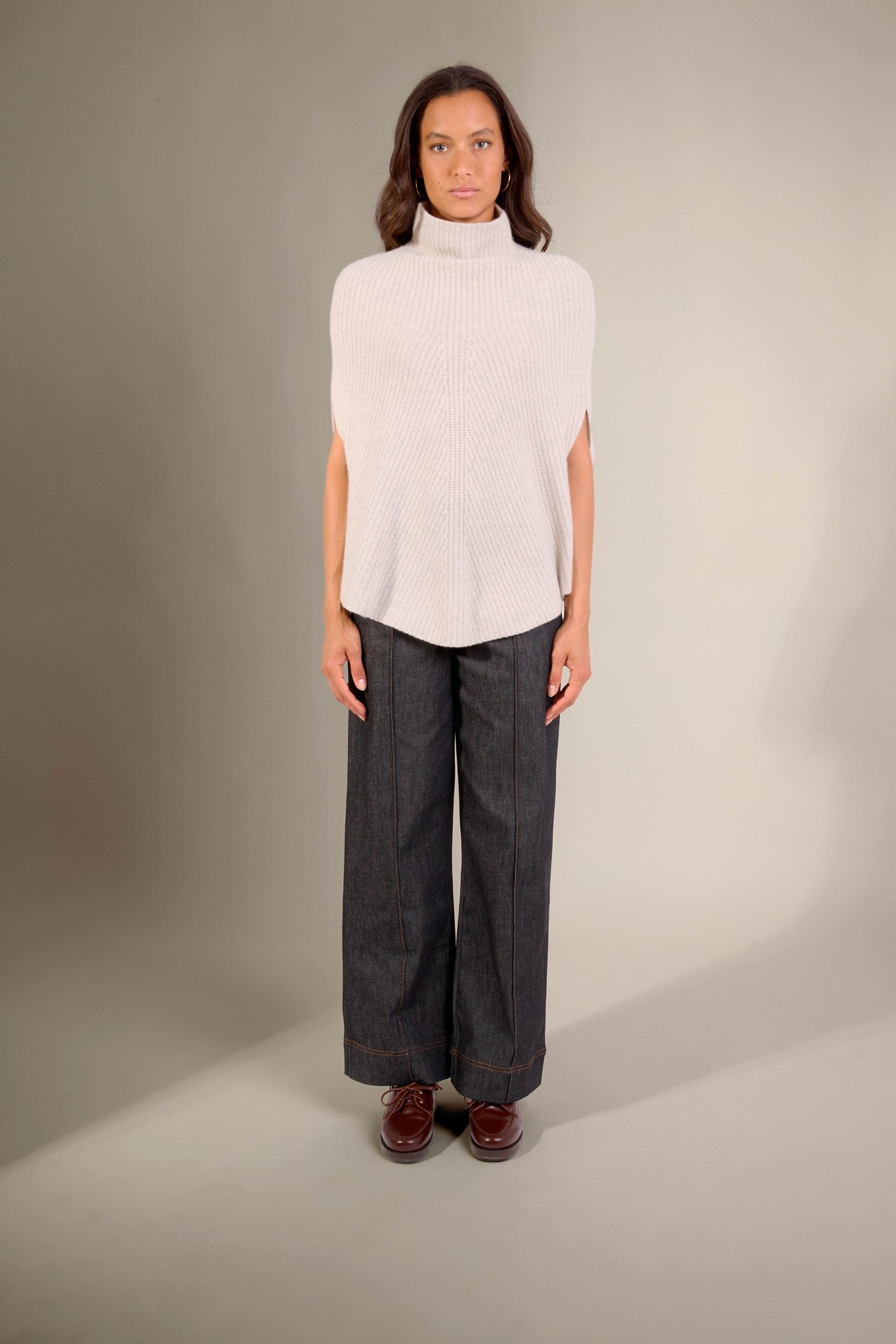 gache cape col montant 6 fils gris perle chiné 100% cachemire