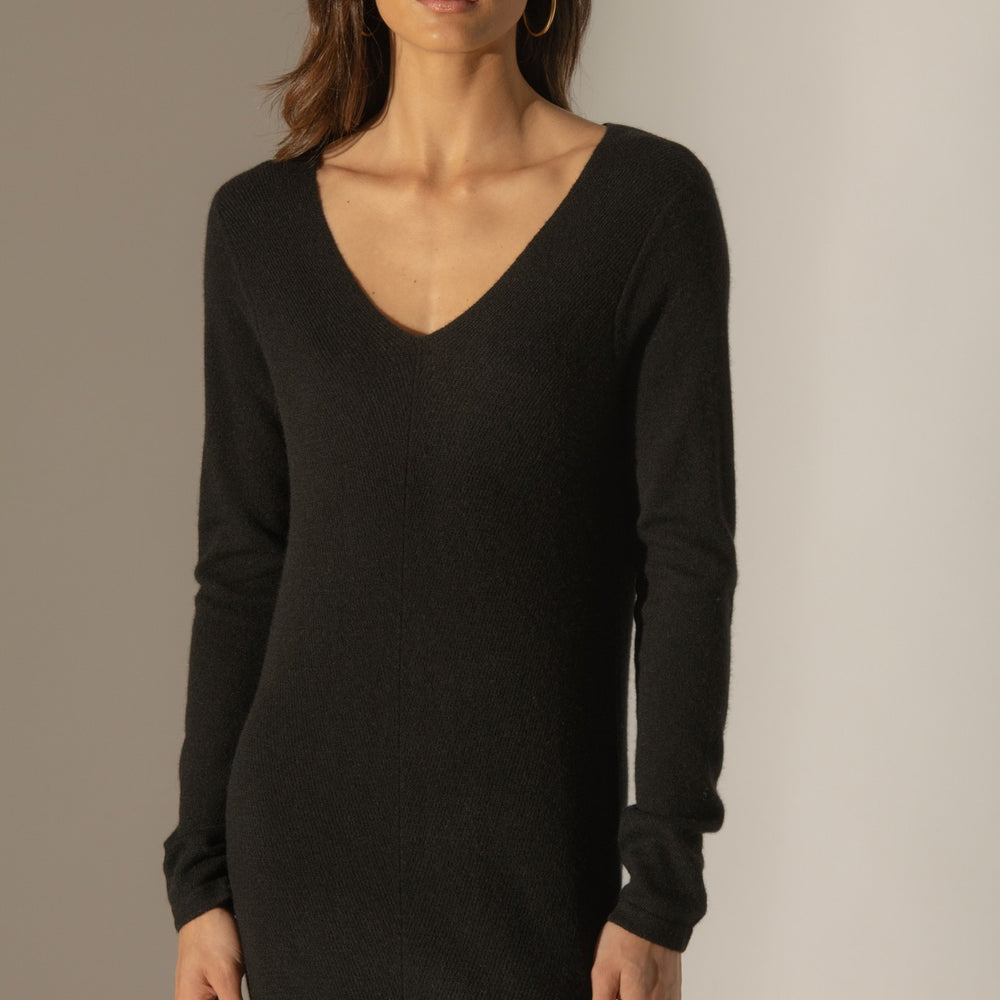 garmouth tunique col v noir 100% cachemire