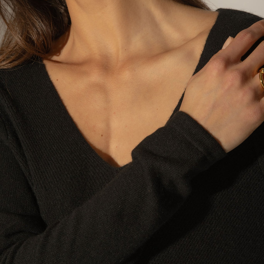 garmouth tunique col v noir 100% cachemire