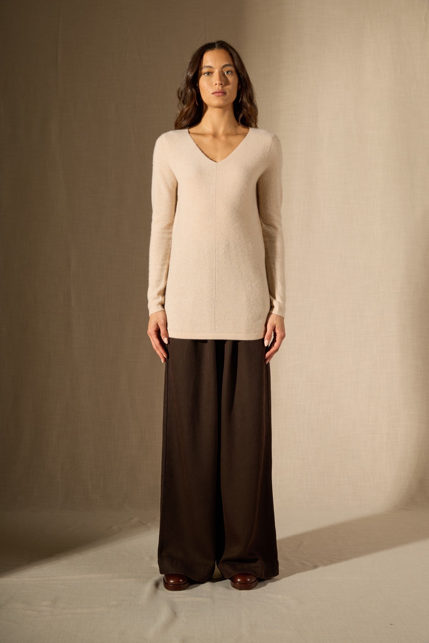 garmouth tunique col v sable 100% cachemire