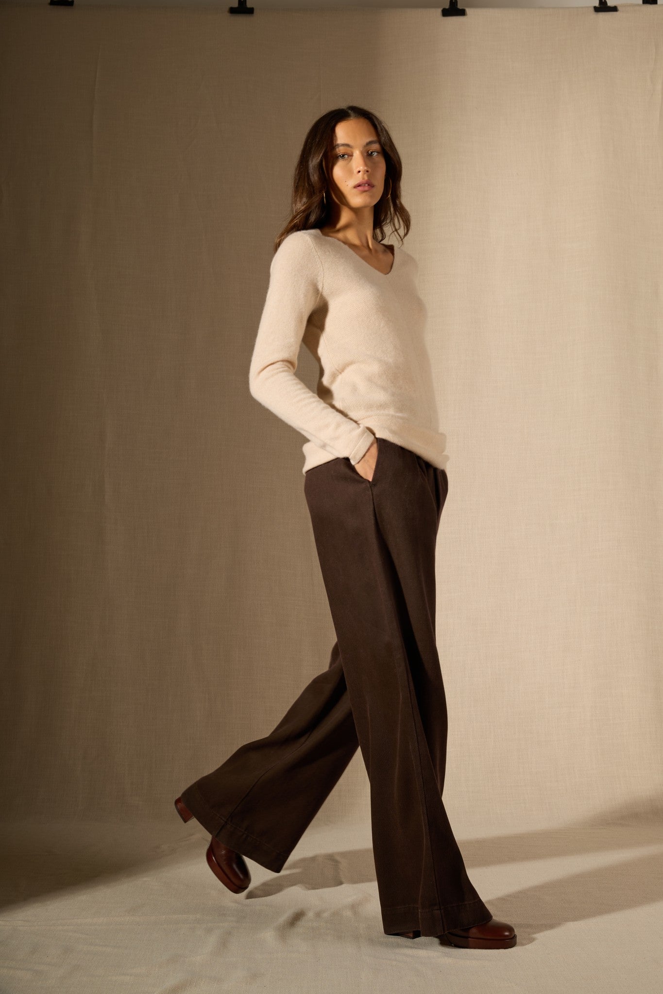 garmouth tunique col v sable 100% cachemire