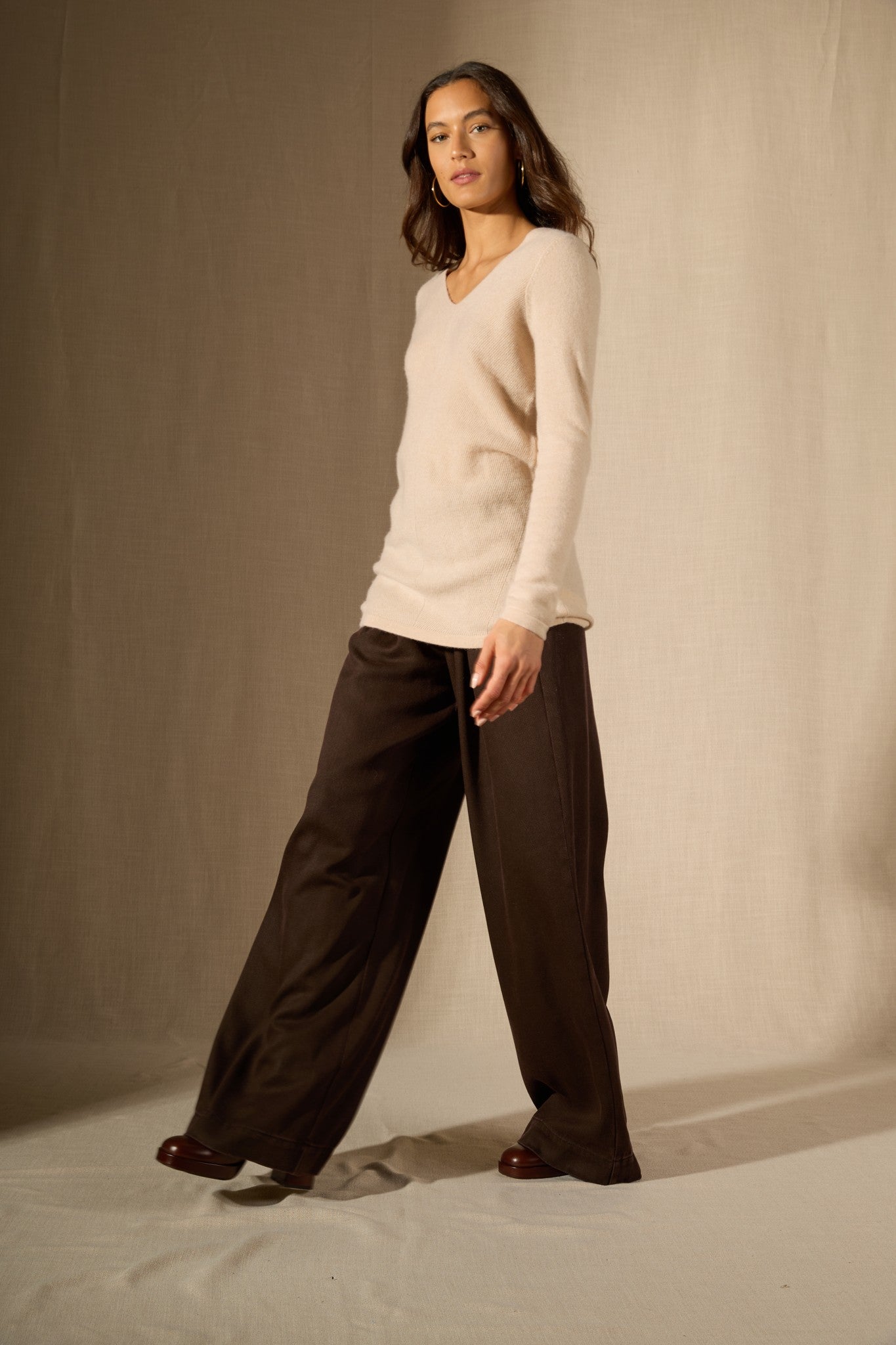 garmouth tunique col v sable 100% cachemire