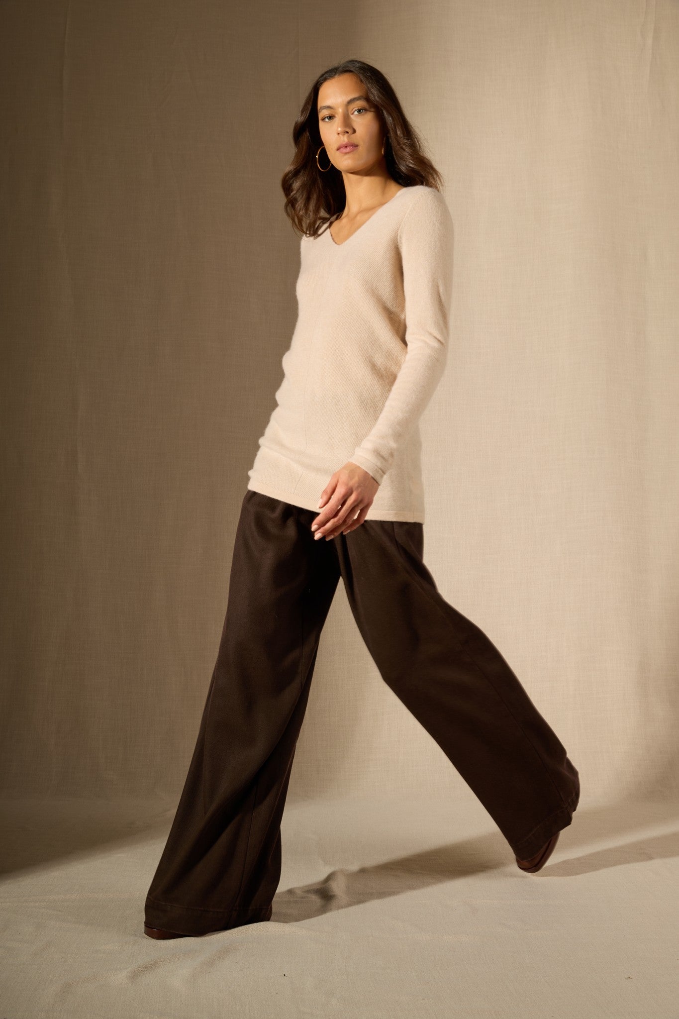 garmouth tunique col v sable 100% cachemire