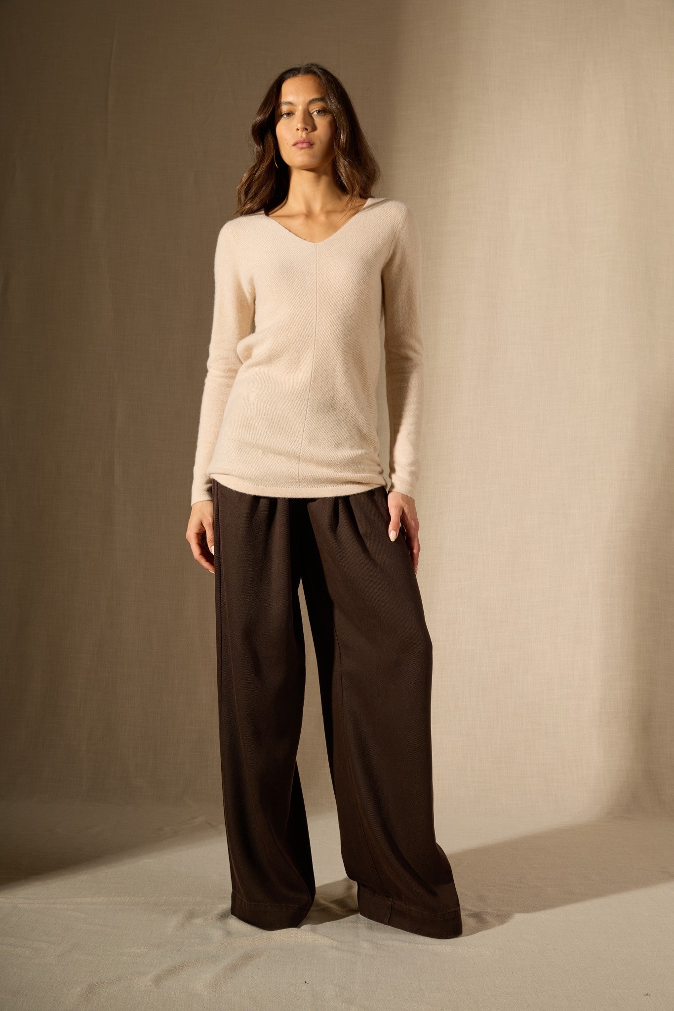 garmouth tunique col v sable 100% cachemire