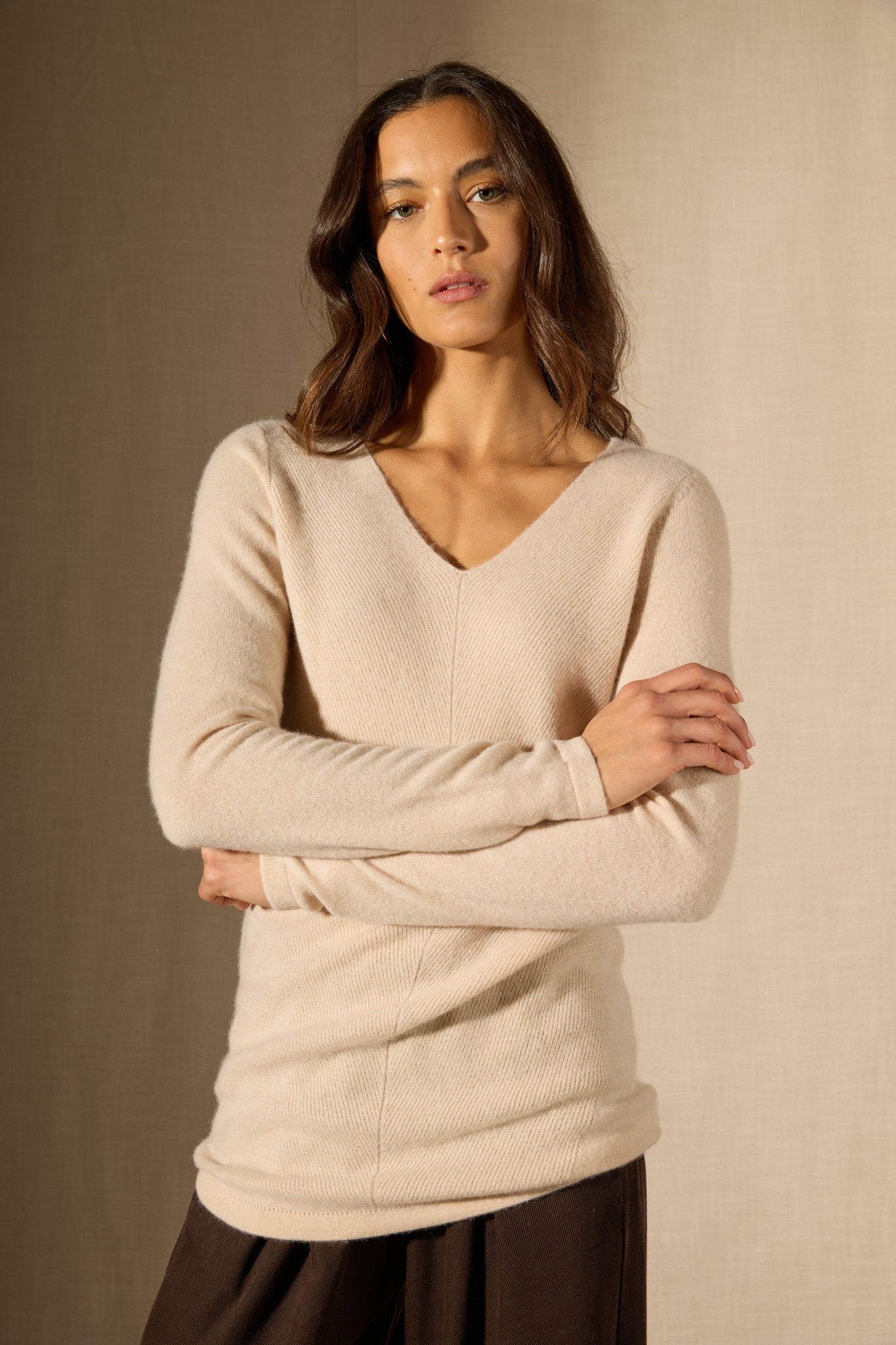 garmouth tunique col v sable 100% cachemire