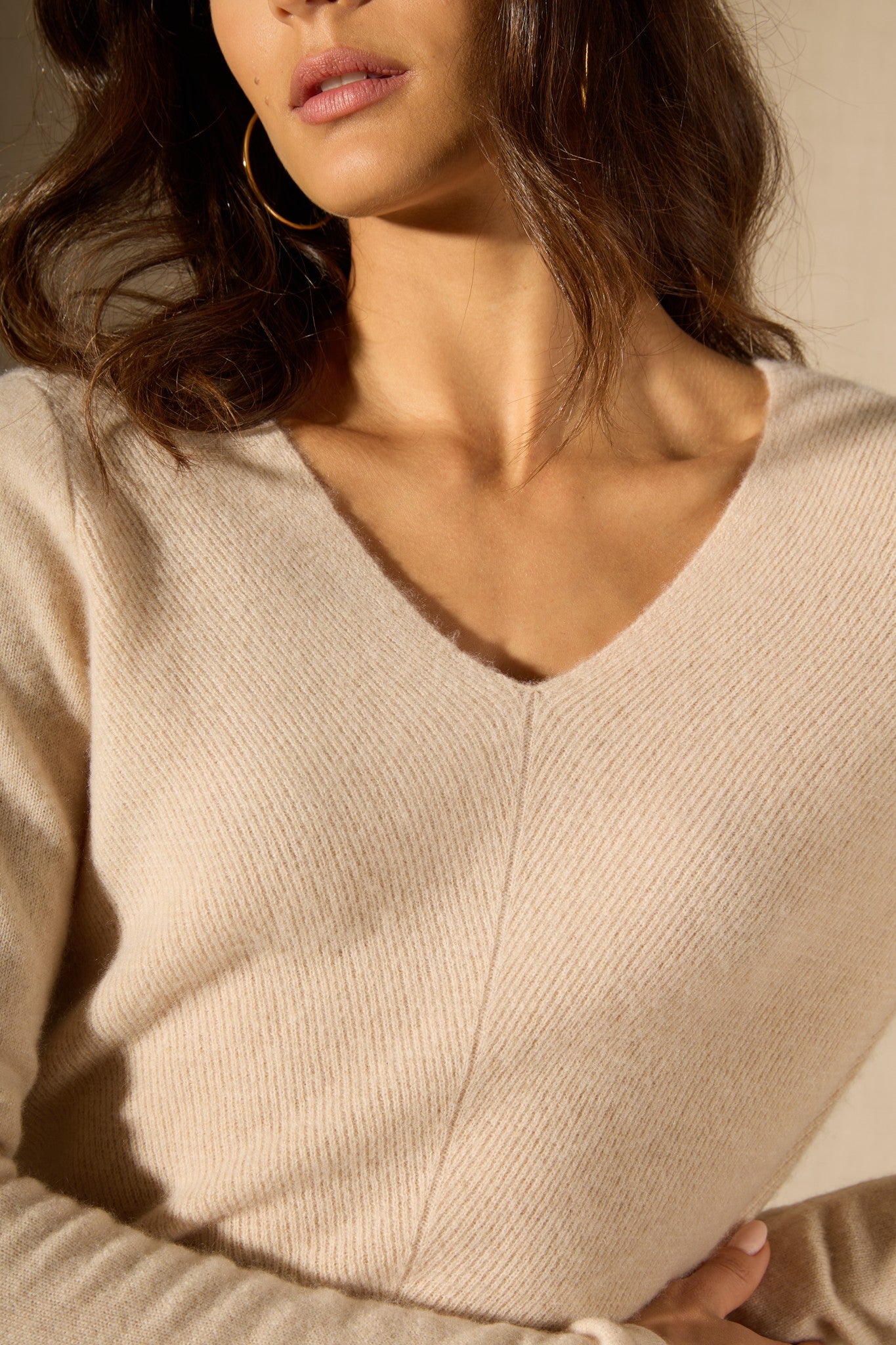 garmouth tunique col v sable 100% cachemire