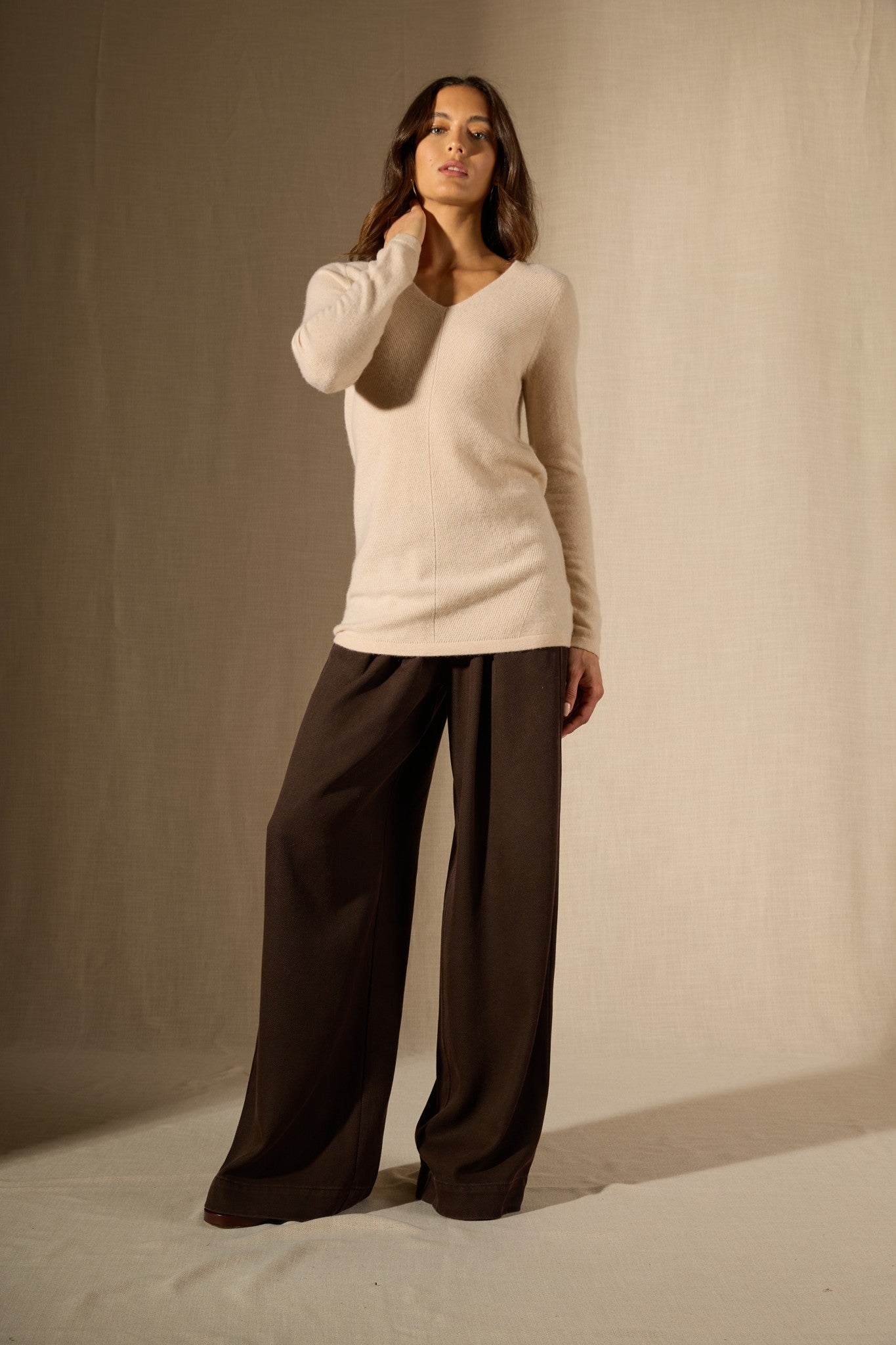 garmouth tunique col v sable 100% cachemire