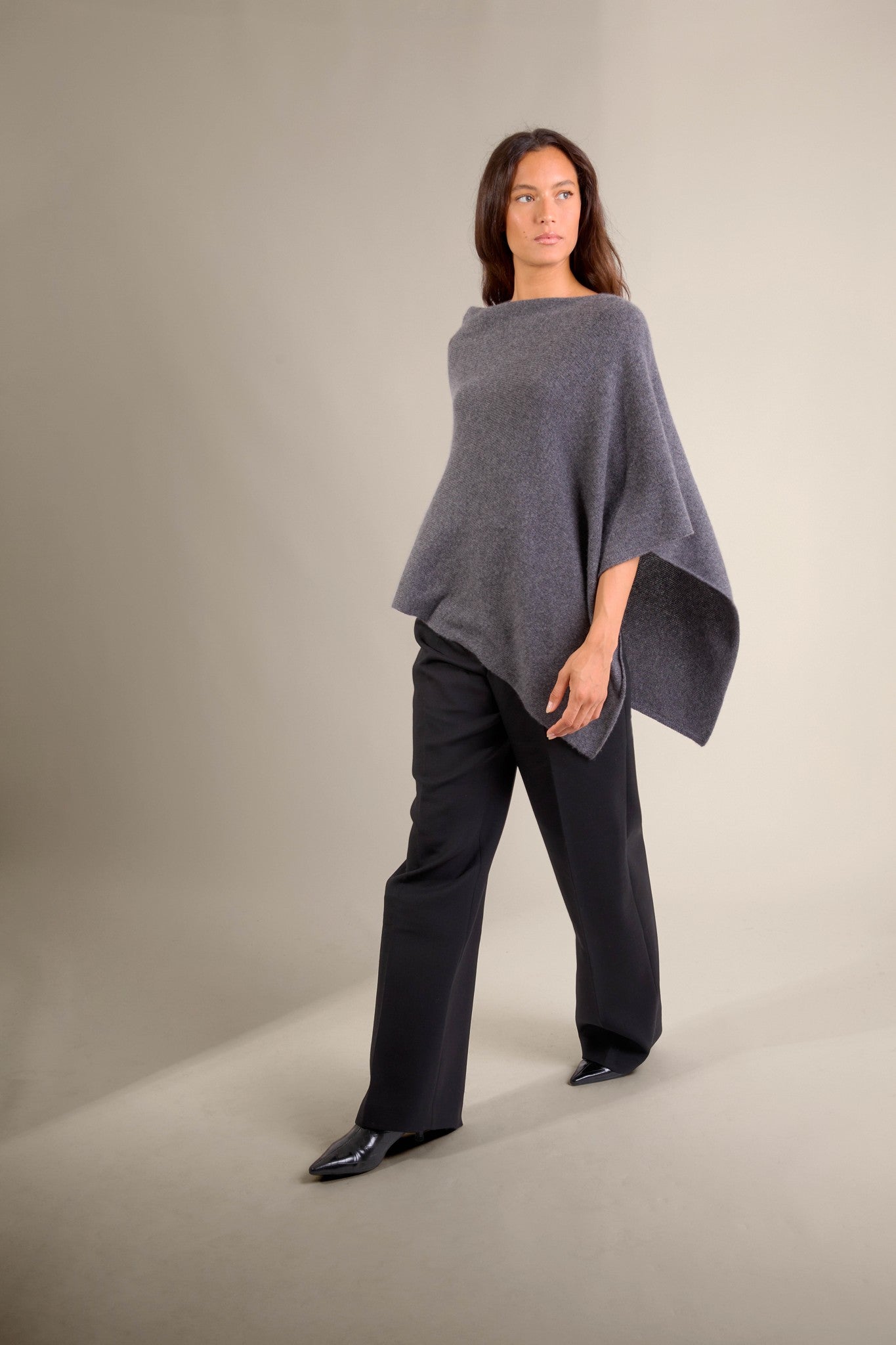 georgia poncho 4 fils anthracite chiné 100% cachemire