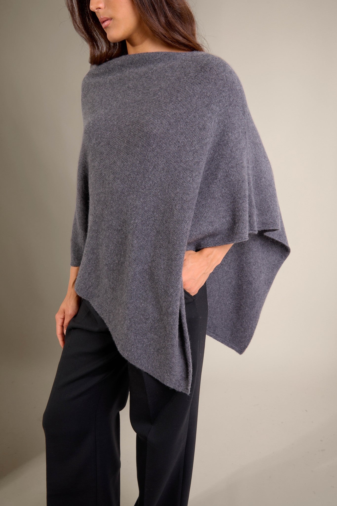 georgia poncho 4 fils anthracite chiné 100% cachemire