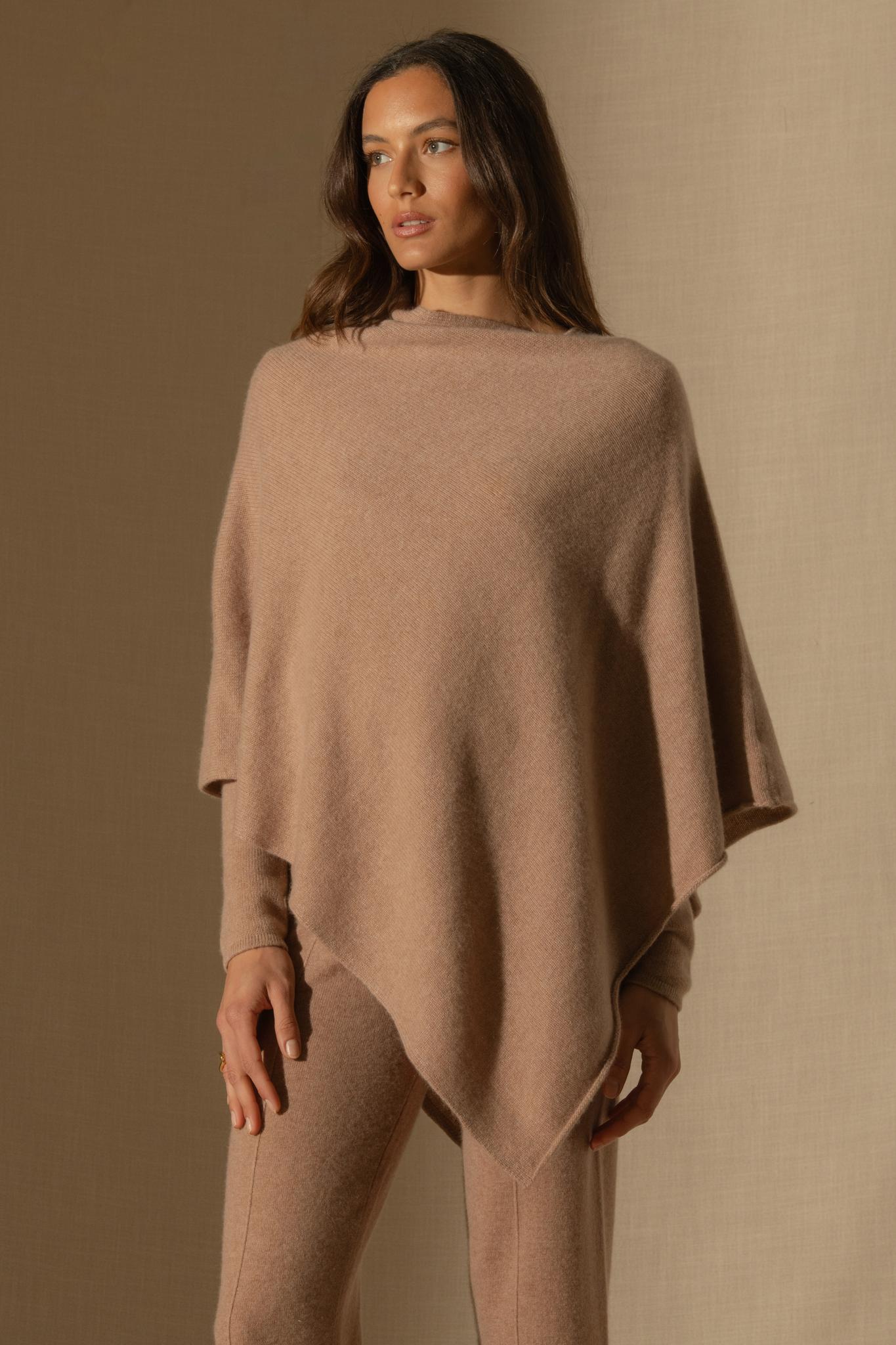 GEORGIA poncho 4 fils camel chiné 100% cachemire