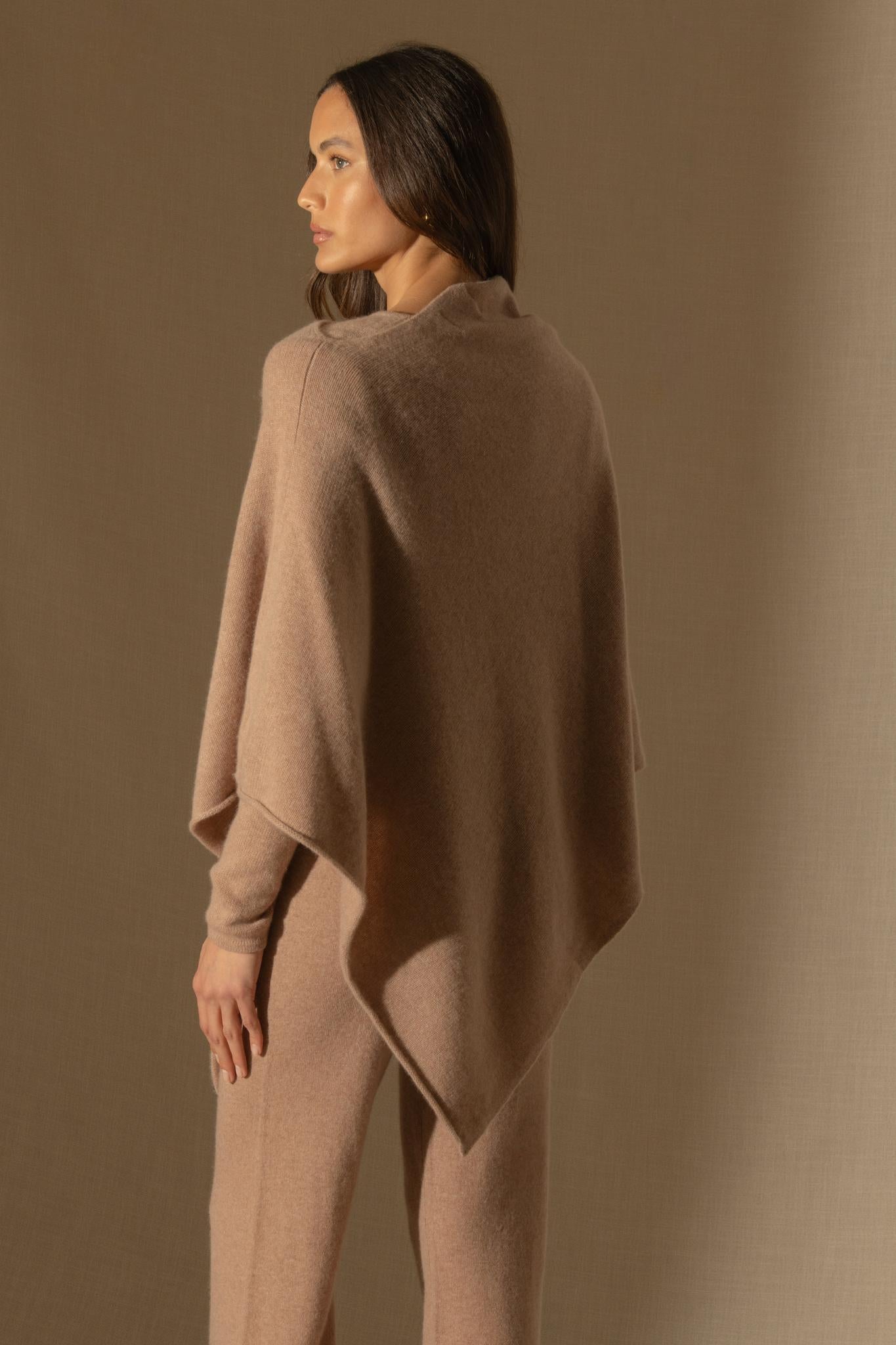 GEORGIA poncho 4 fils camel chiné 100% cachemire