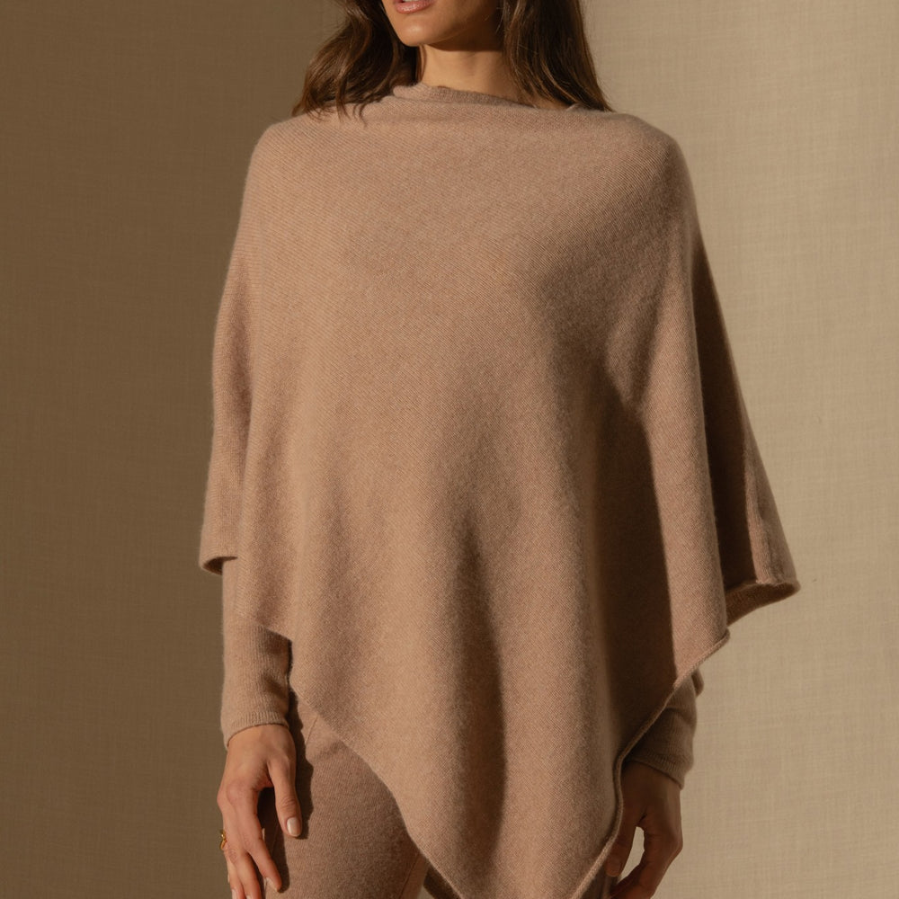 georgia poncho 4 fils camel chiné 100% cachemire