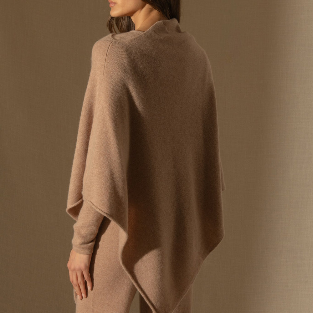 georgia poncho 4 fils camel chiné 100% cachemire