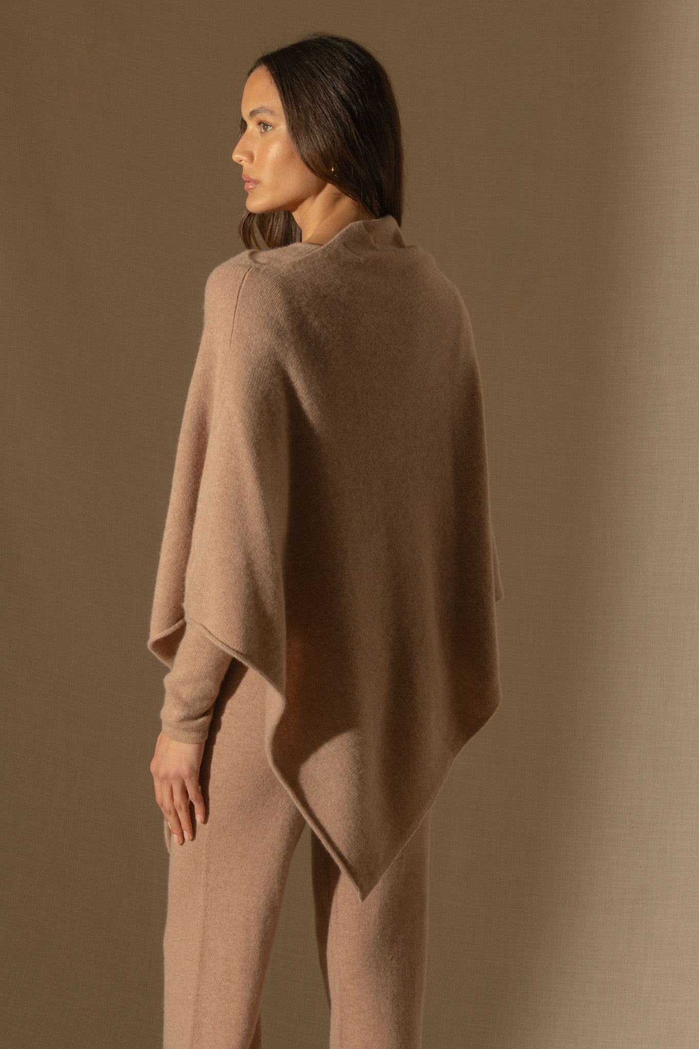 georgia poncho 4 fils camel chiné 100% cachemire