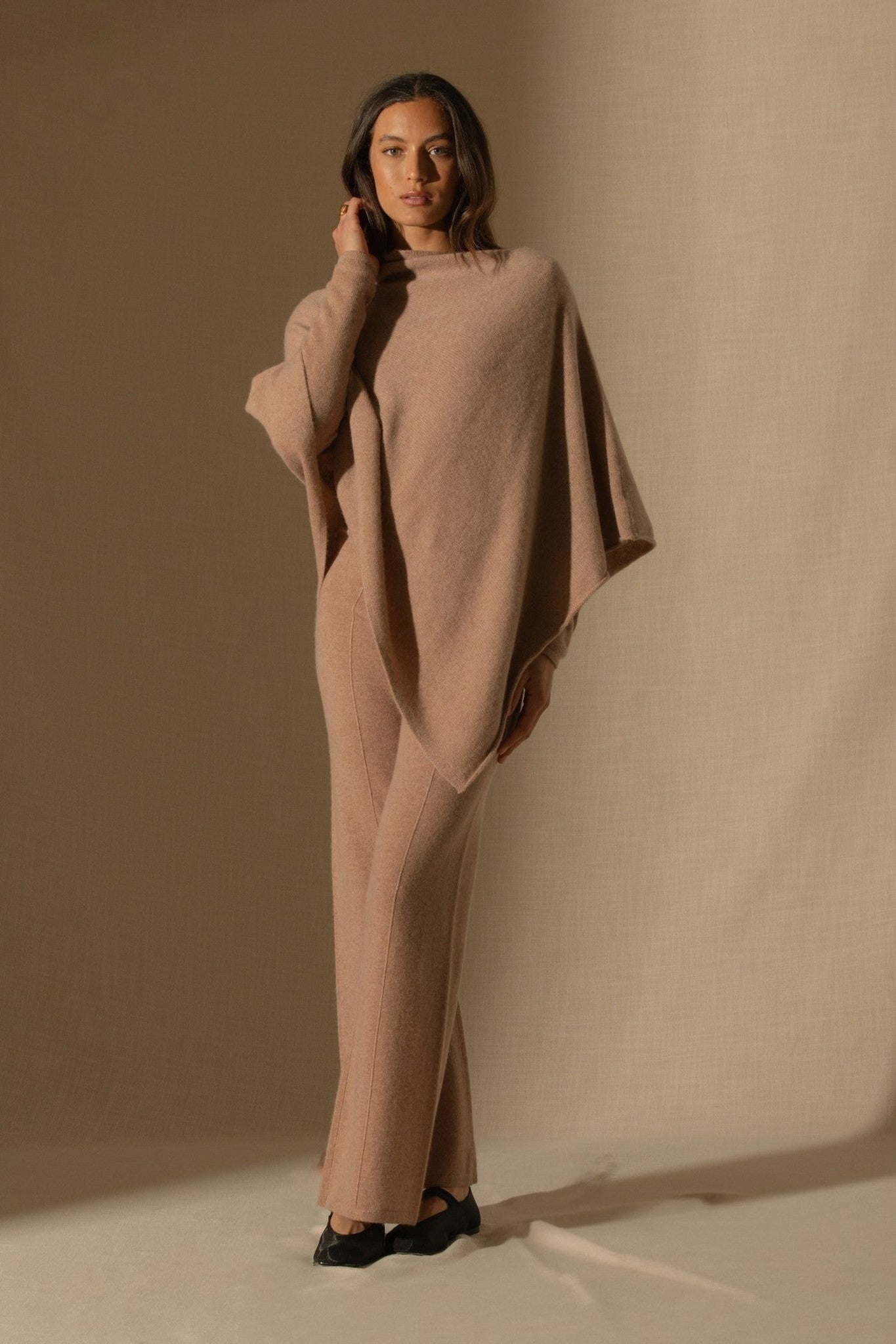 georgia poncho 4 fils camel chiné 100% cachemire