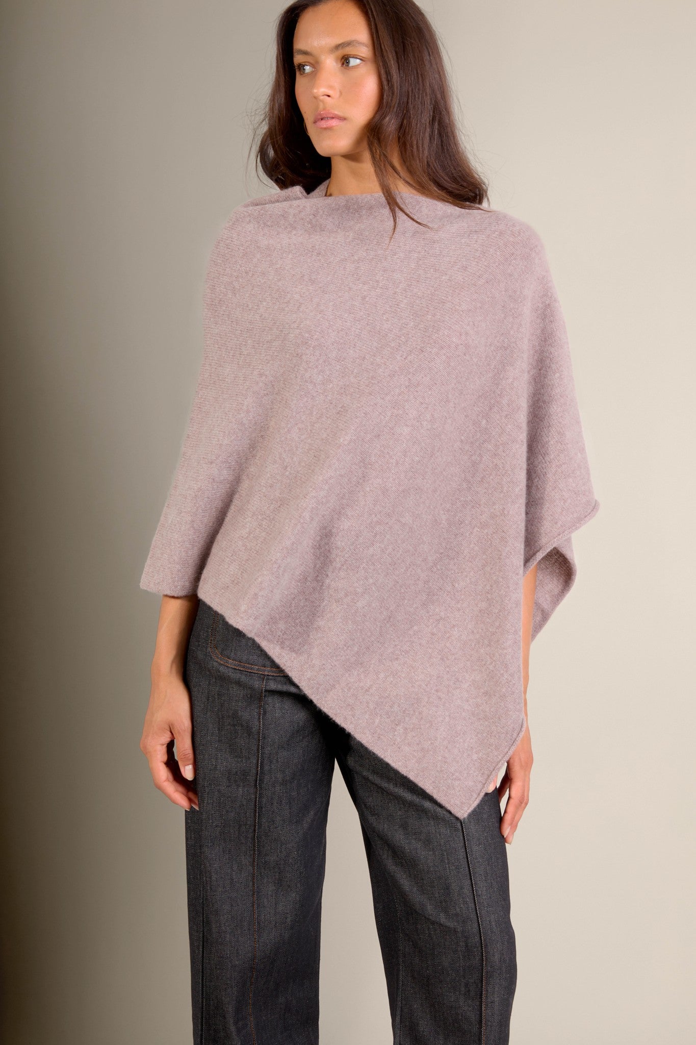 georgia poncho 4 fils caribou chiné 100% cachemire