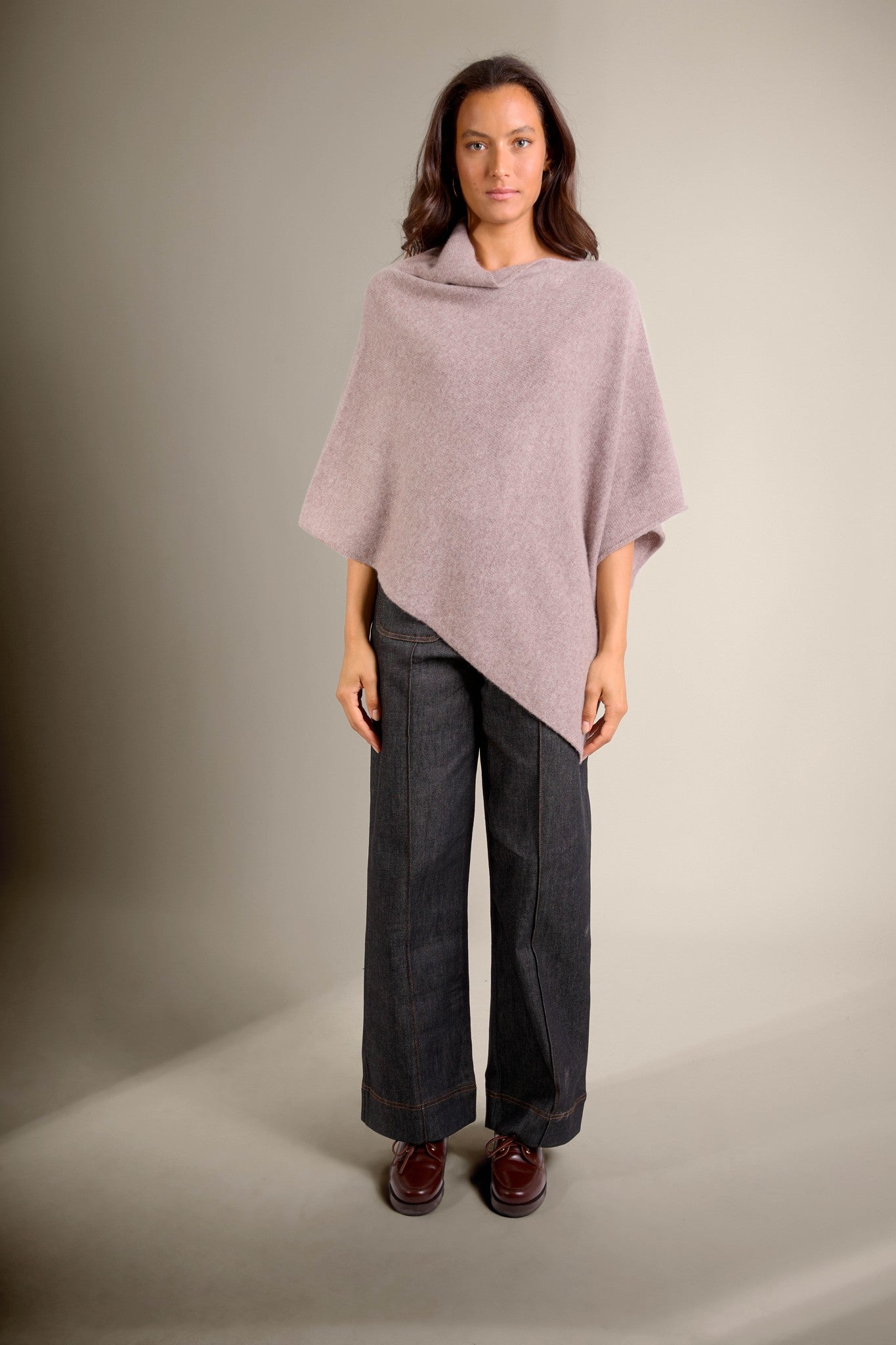 georgia poncho 4 fils caribou chiné 100% cachemire