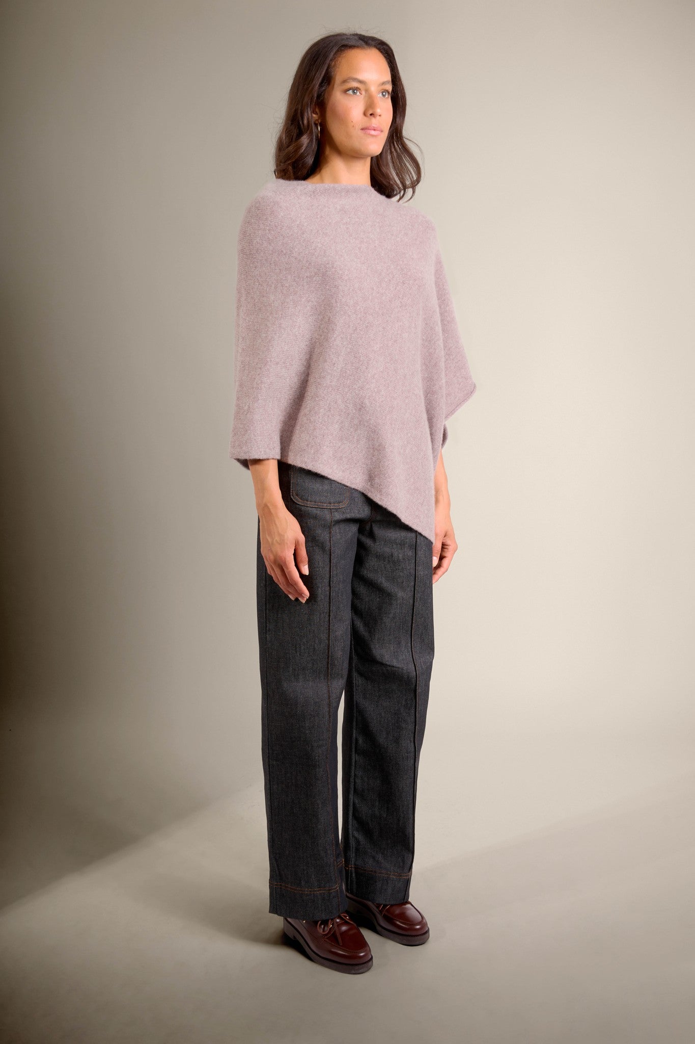 georgia poncho 4 fils caribou chiné 100% cachemire