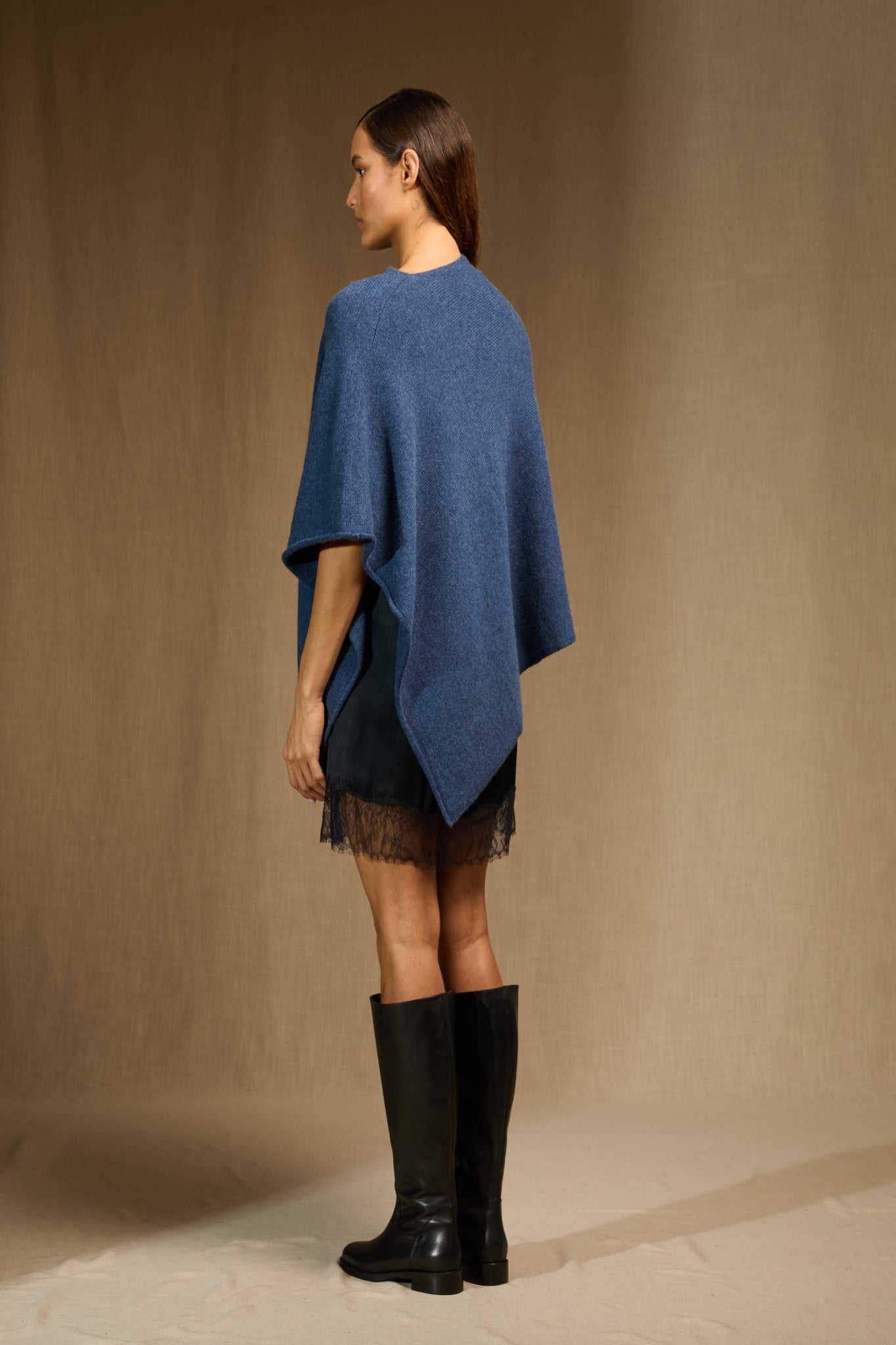 georgia poncho 4 fils ocean chiné 100% cachemire