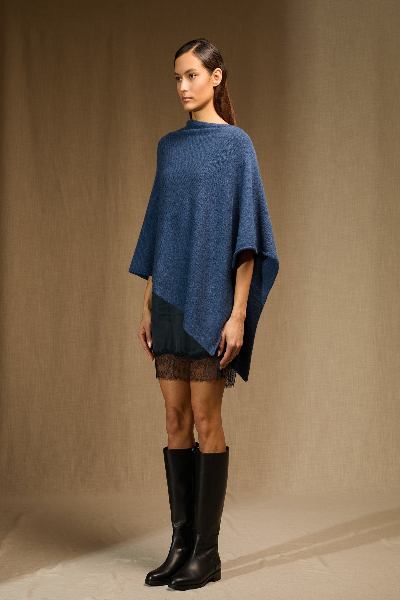 georgia poncho 4 fils ocean chiné 100% cachemire