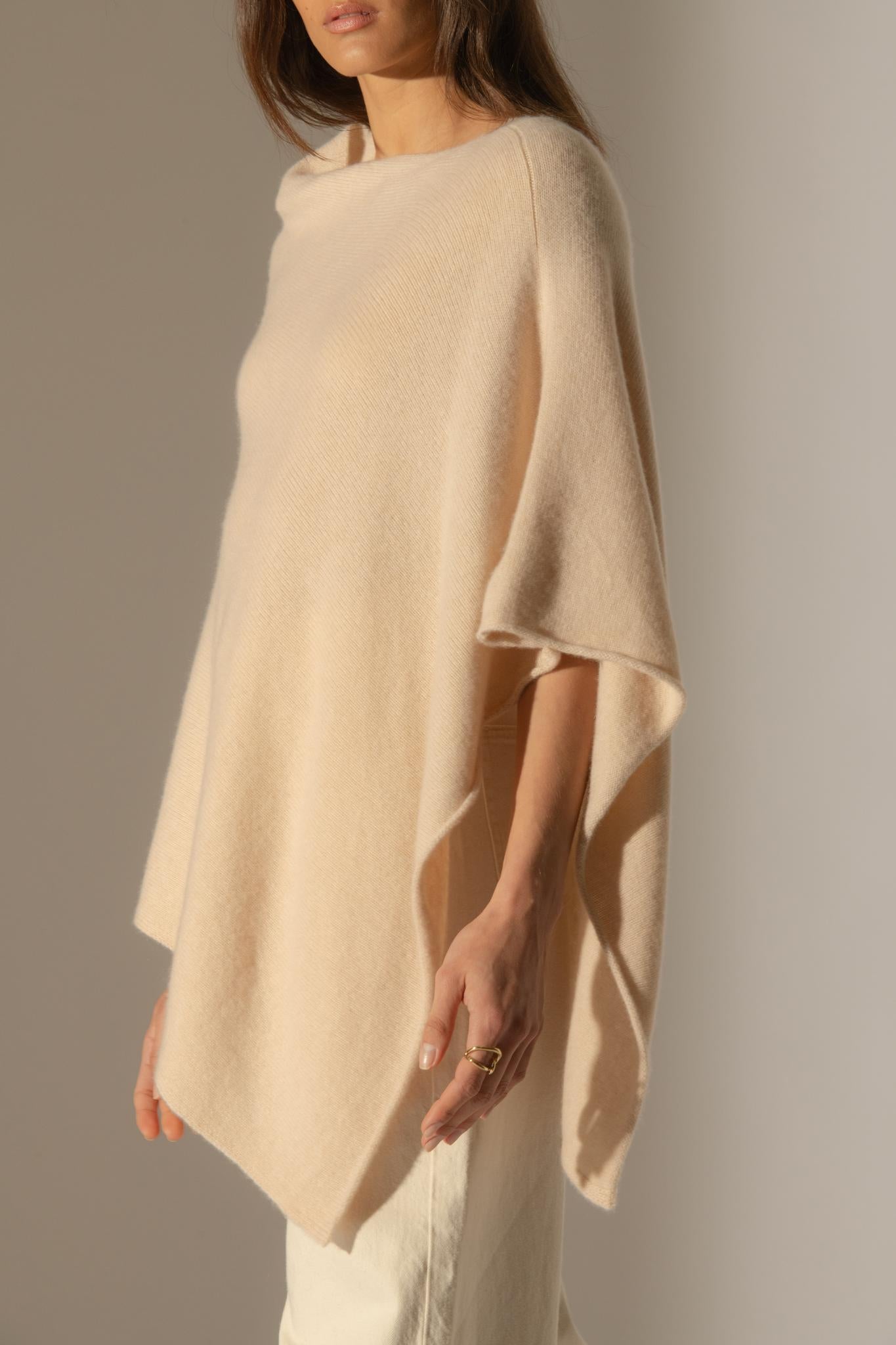 GEORGIA poncho 4 fils sable 100% cachemire