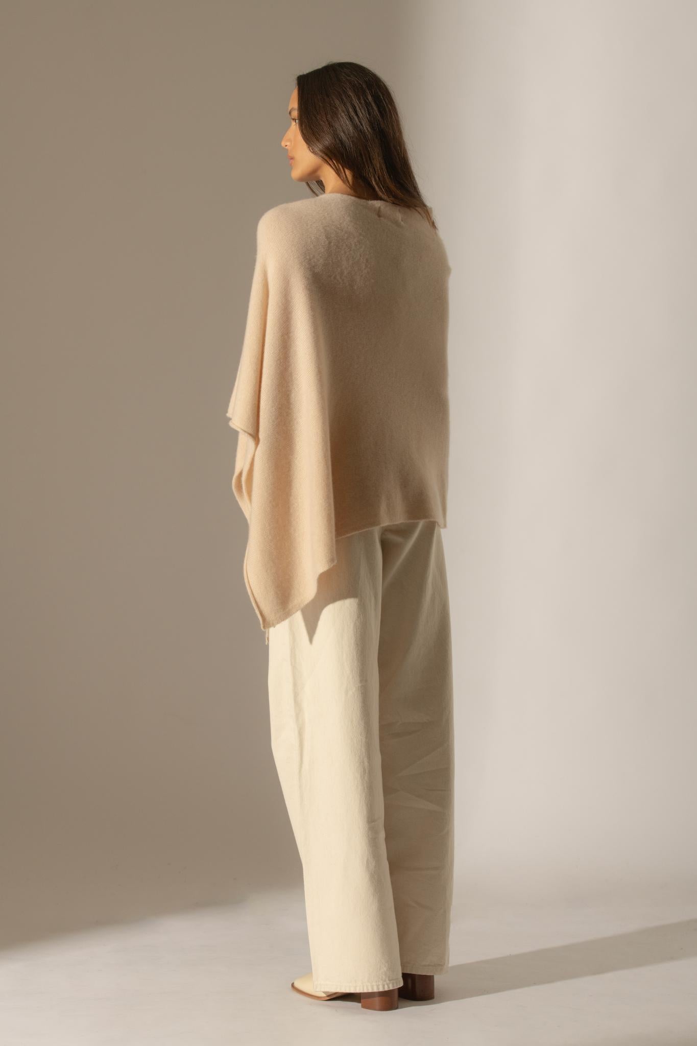 GEORGIA poncho 4 fils sable 100% cachemire