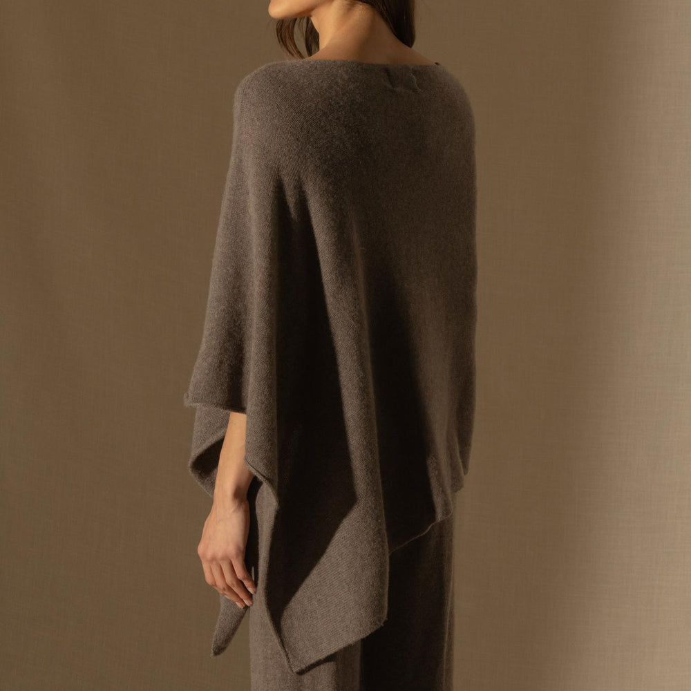 GEORGIA poncho 4 fils taupe chiné 100% cachemire